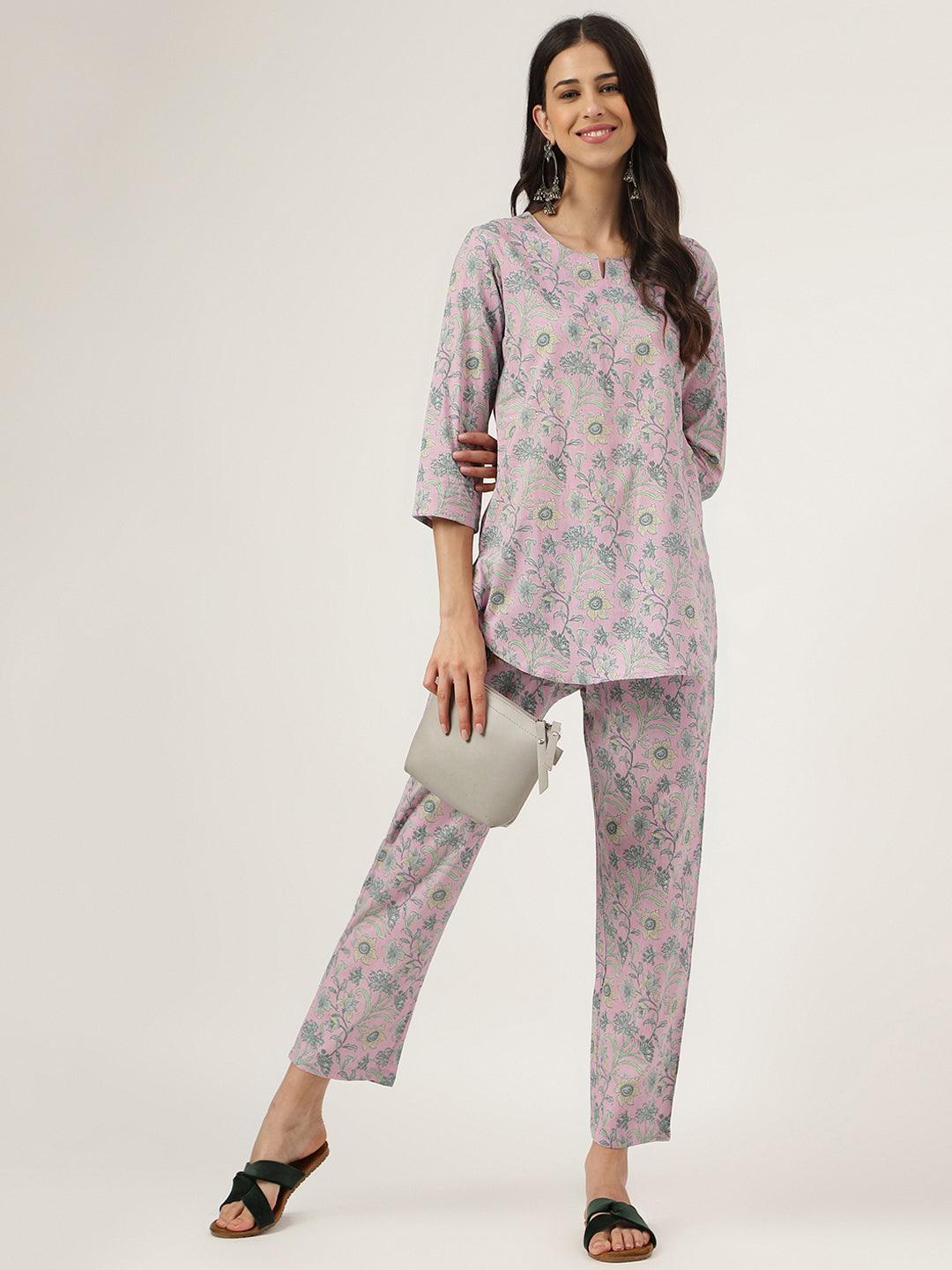 Women's Lavender Printed Loungewear/Nightwear - Taantav