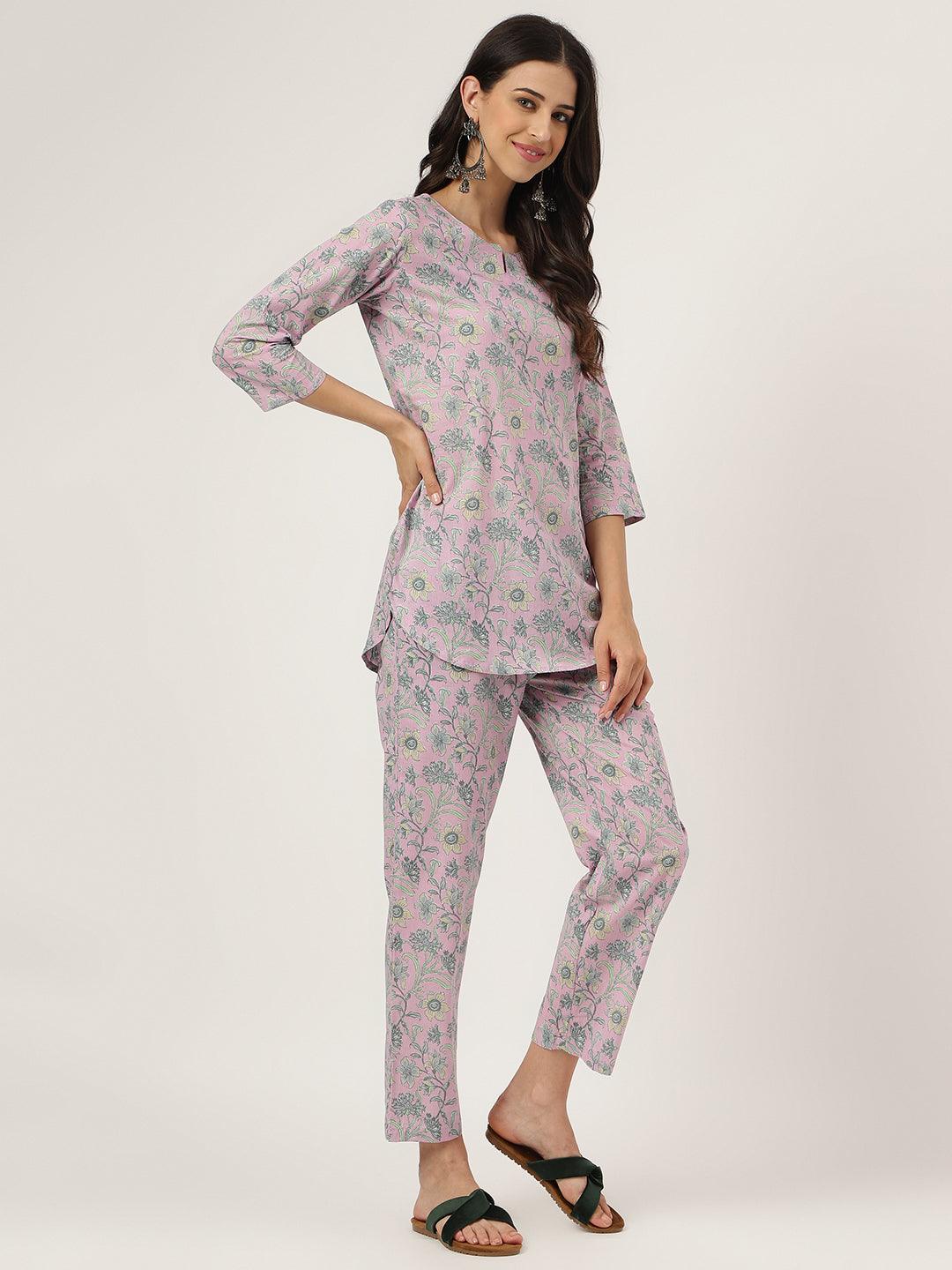 Women's Lavender Printed Loungewear/Nightwear - Taantav