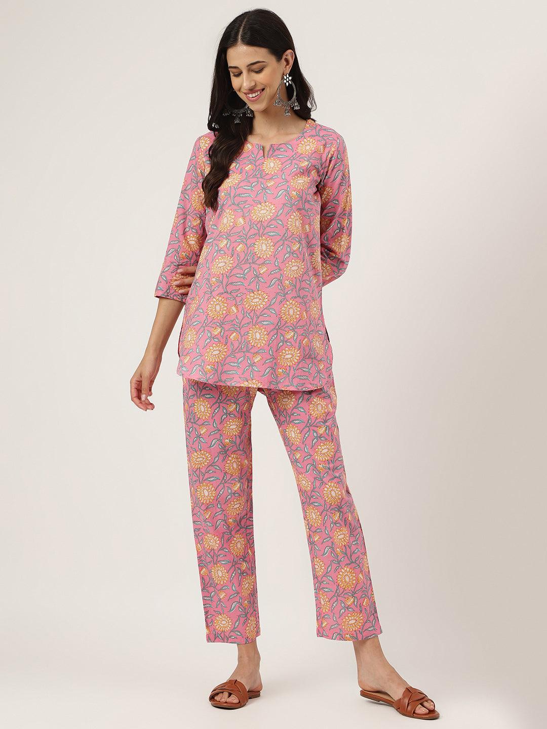 Women's Dark Pink Printed Loungewear/Nightwear - Taantav