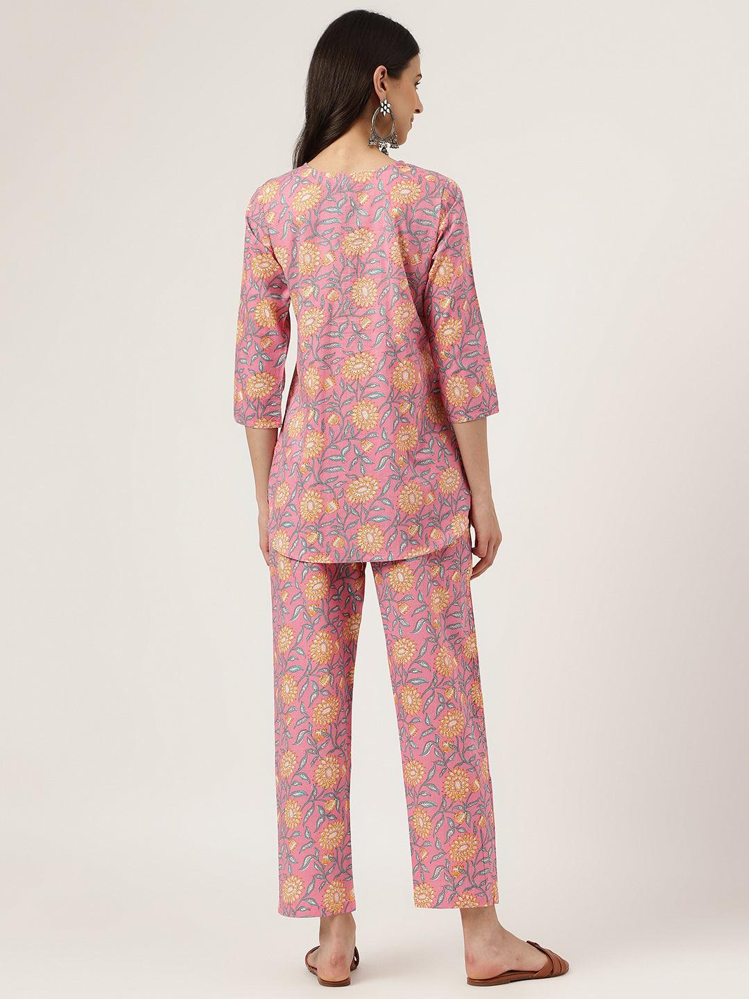 Women's Dark Pink Printed Loungewear/Nightwear - Taantav