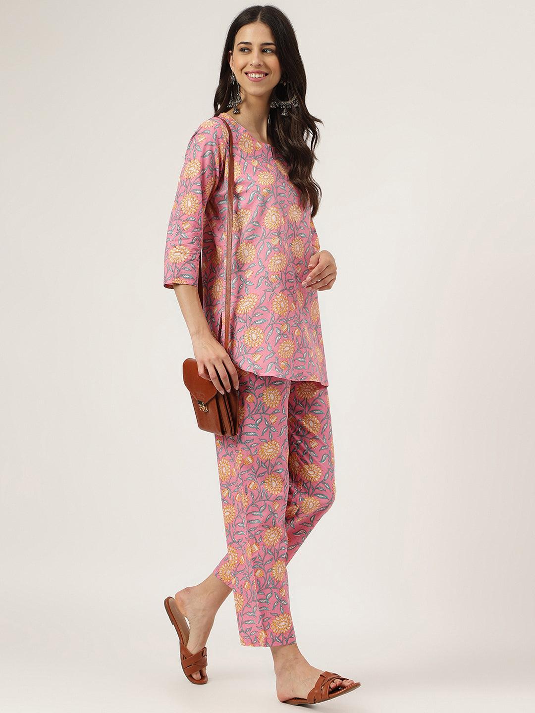 Women's Dark Pink Printed Loungewear/Nightwear - Taantav