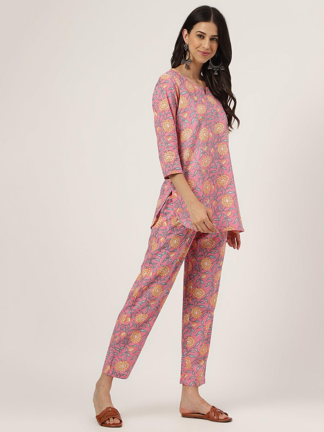 Women's Dark Pink Printed Loungewear/Nightwear - Taantav