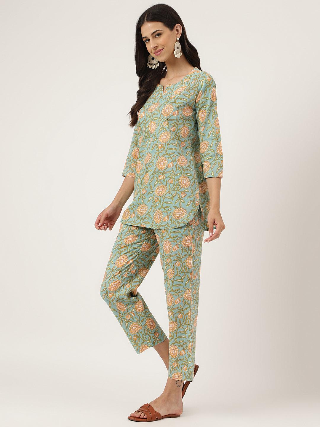 Women's Green Printed Loungewear/Nightwear - Taantav