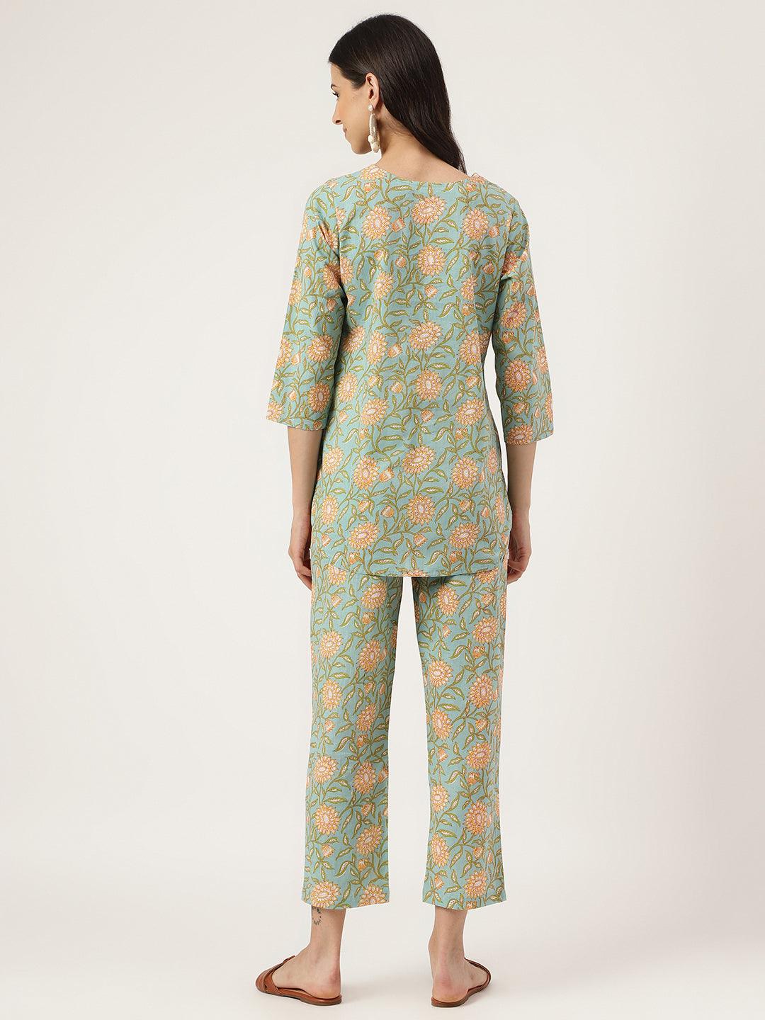 Women's Green Printed Loungewear/Nightwear - Taantav