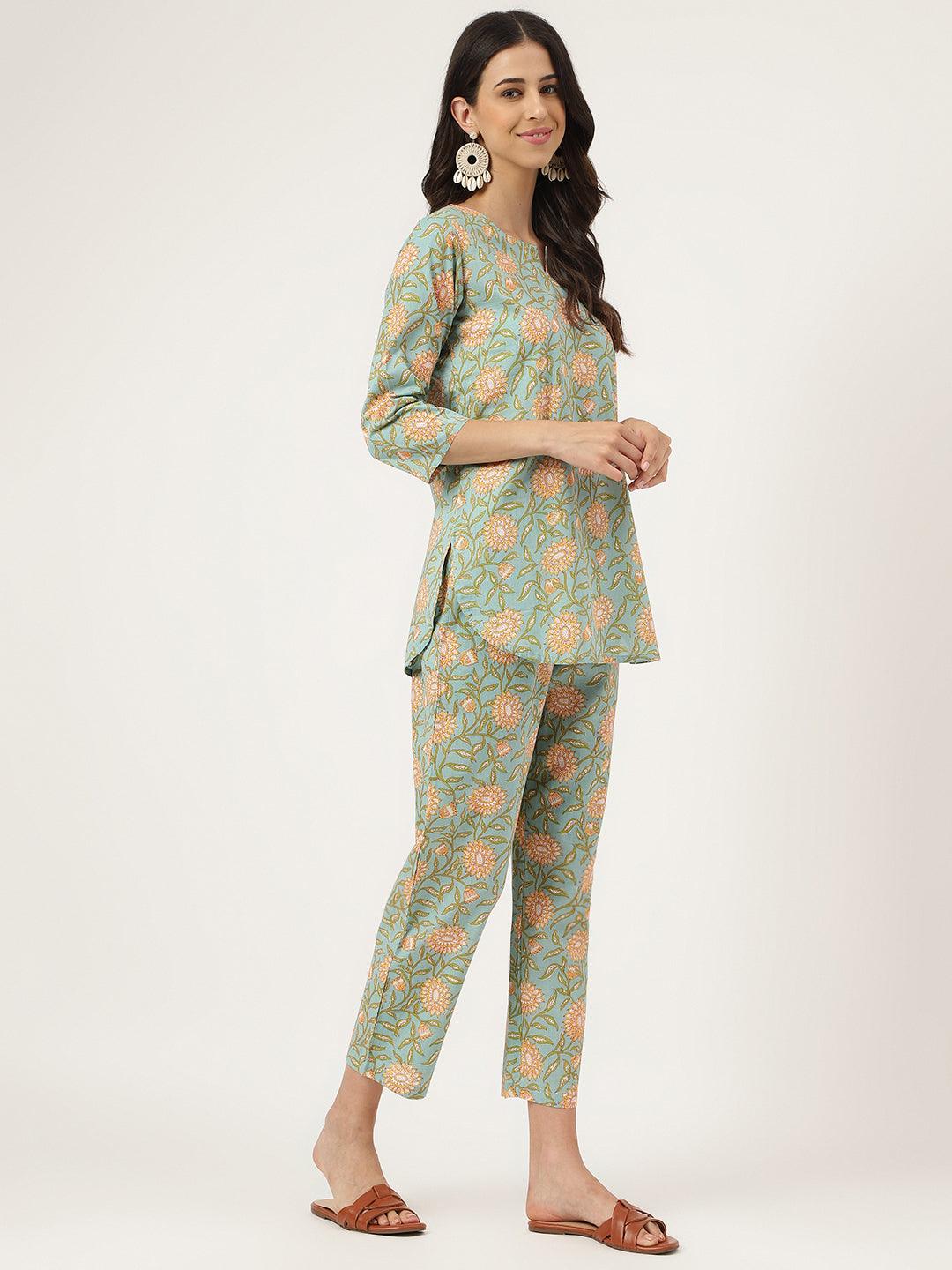 Women's Green Printed Loungewear/Nightwear - Taantav