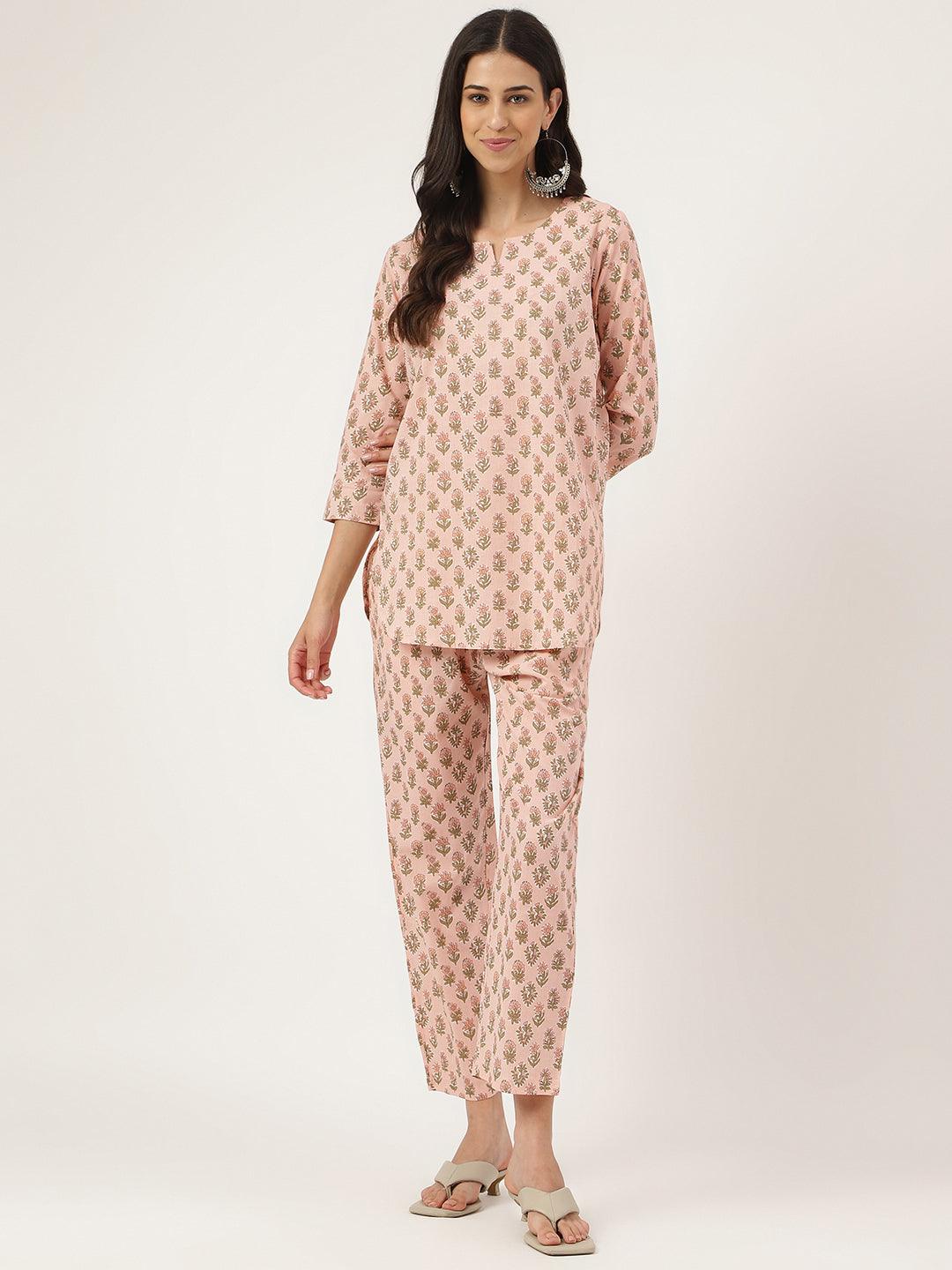 Women's Soft Pink Printed Loungewear/Nightwear - Taantav