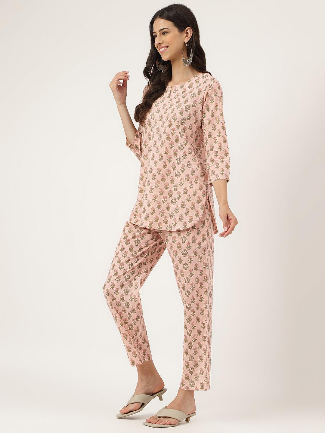 Women's Soft Pink Printed Loungewear/Nightwear - Taantav