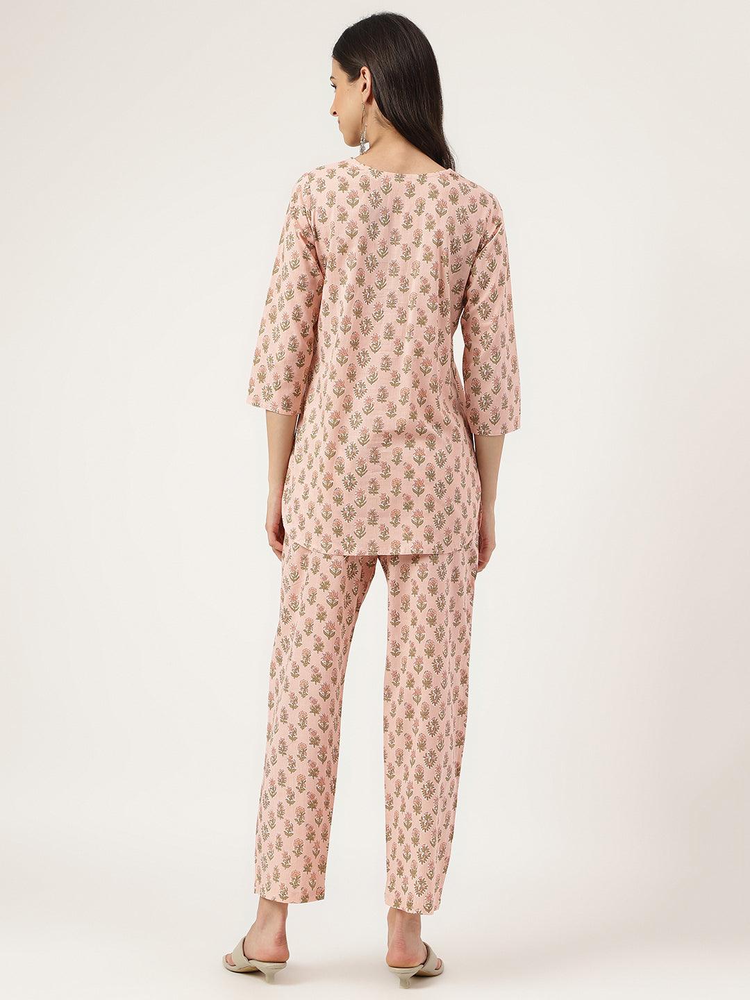 Women's Soft Pink Printed Loungewear/Nightwear - Taantav