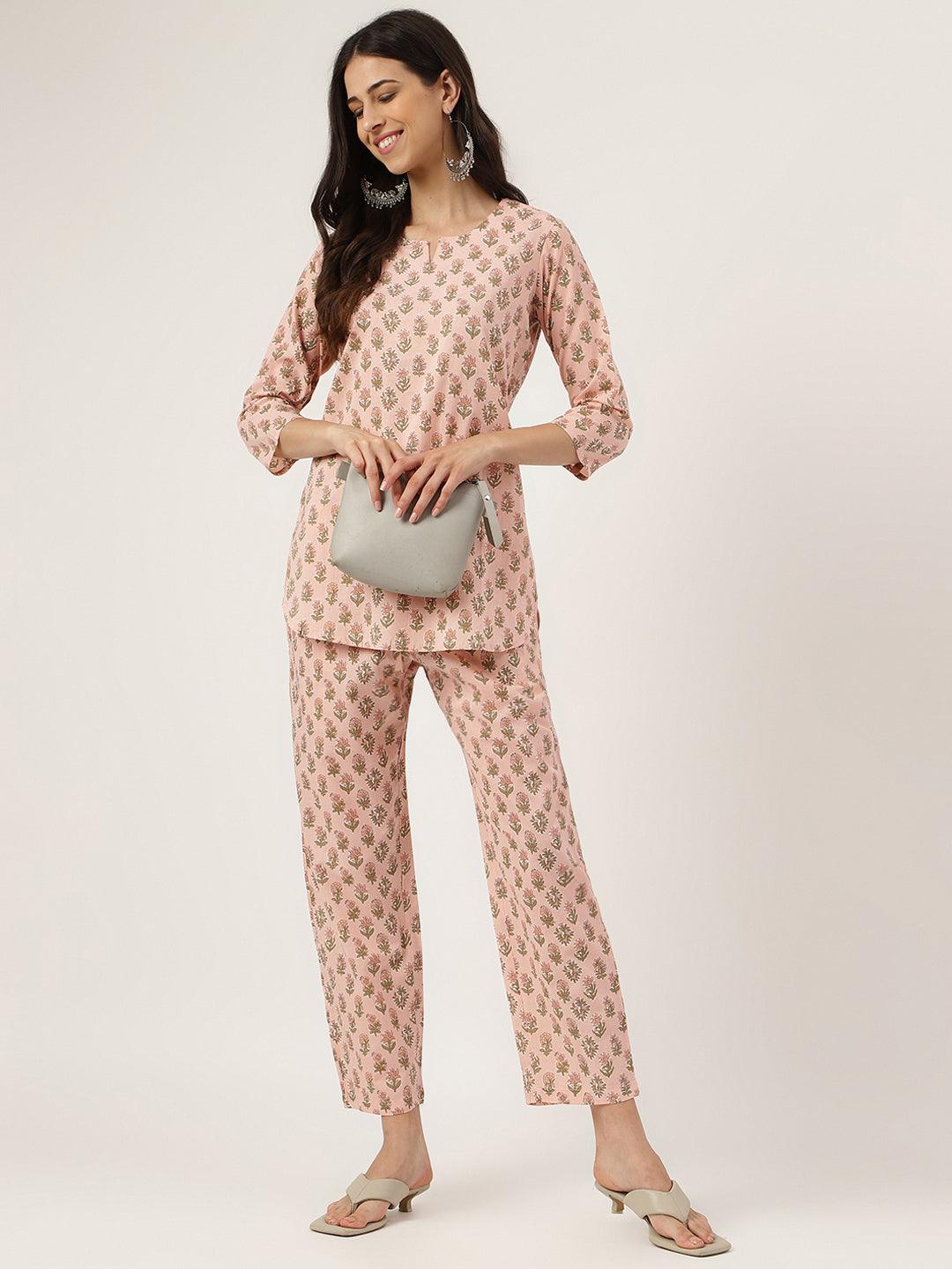 Women's Soft Pink Printed Loungewear/Nightwear - Taantav