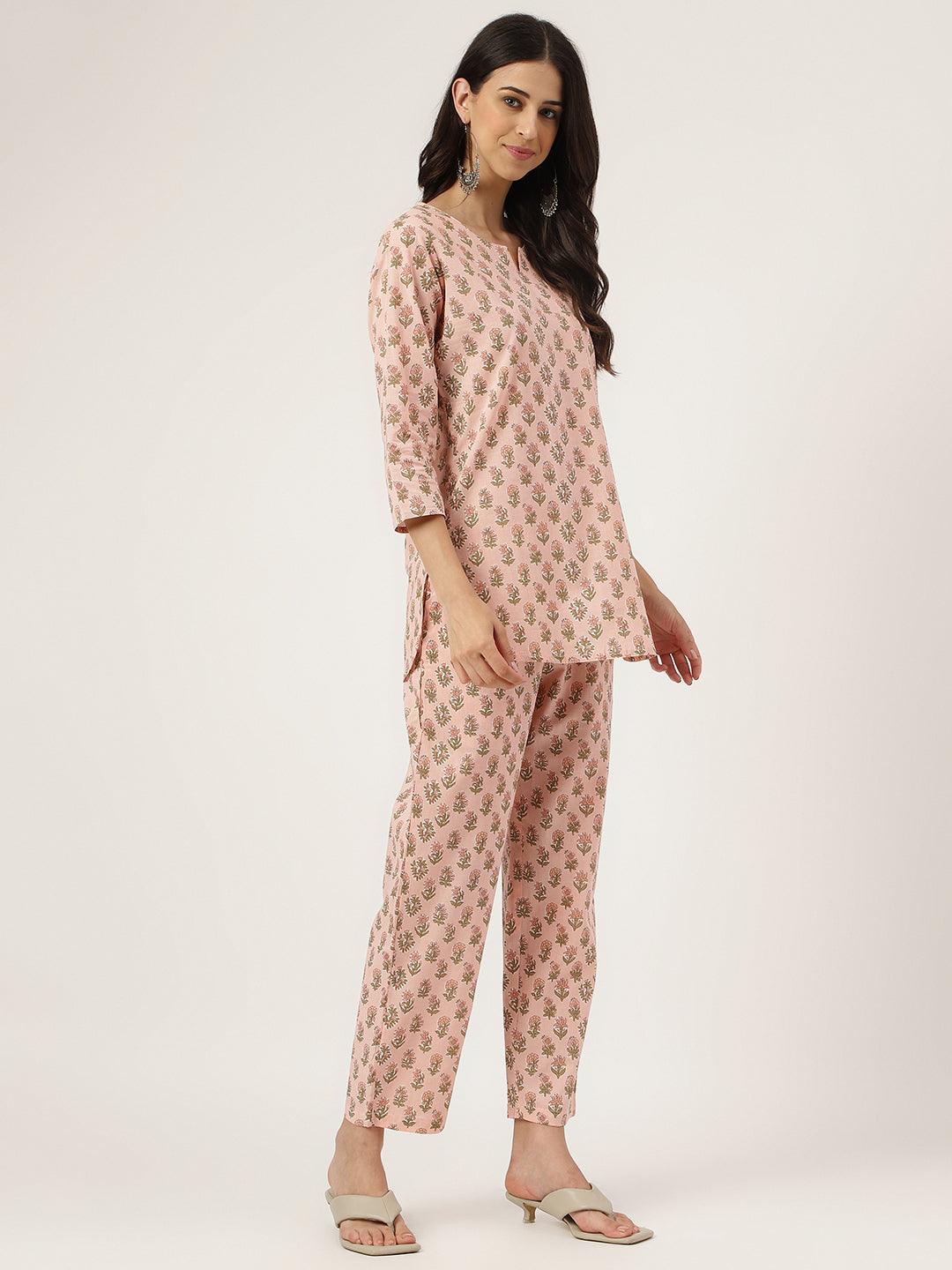 Women's Soft Pink Printed Loungewear/Nightwear - Taantav