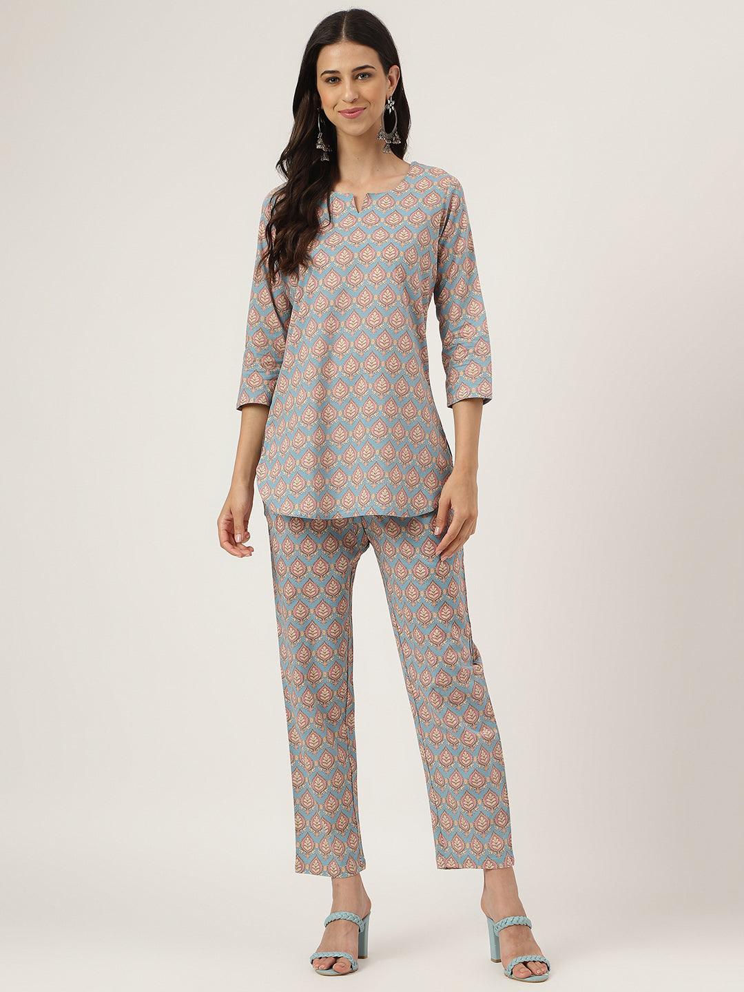 Women's sky blue Printed Loungewear/Nightwear - Taantav