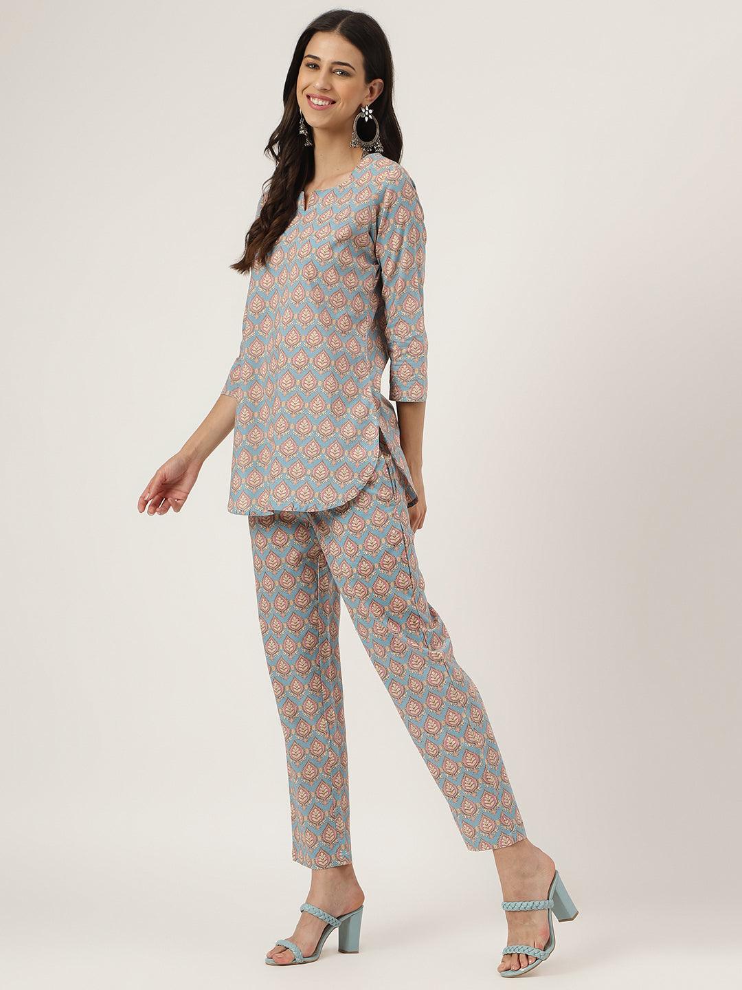 Women's sky blue Printed Loungewear/Nightwear - Taantav