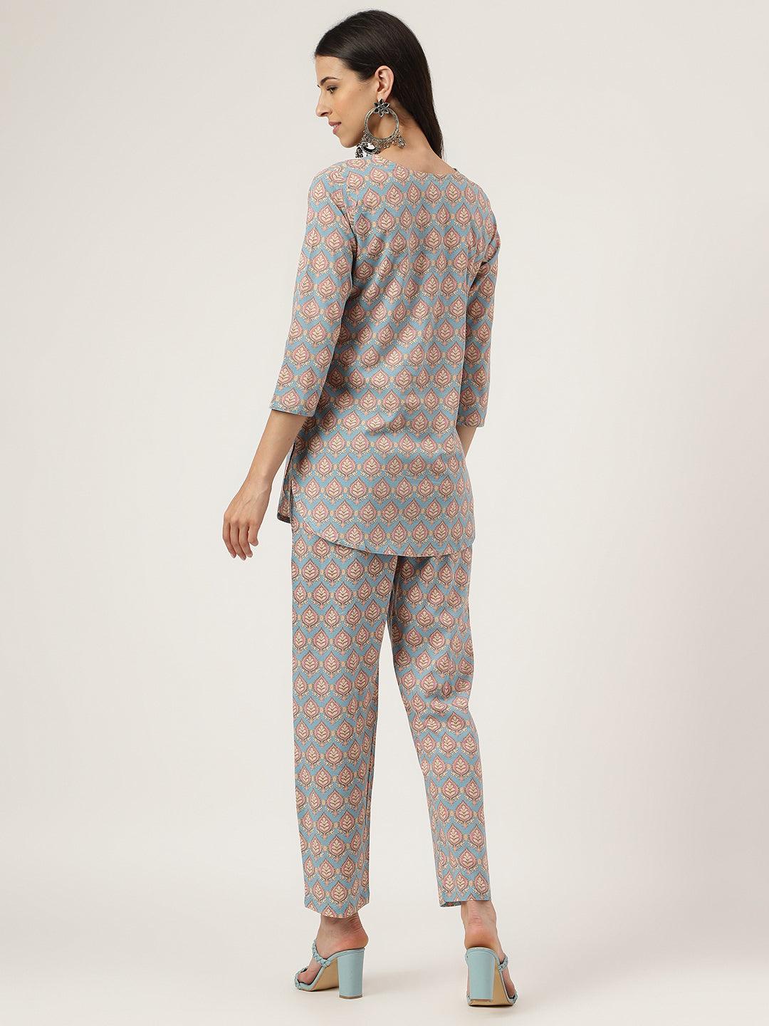 Women's sky blue Printed Loungewear/Nightwear - Taantav