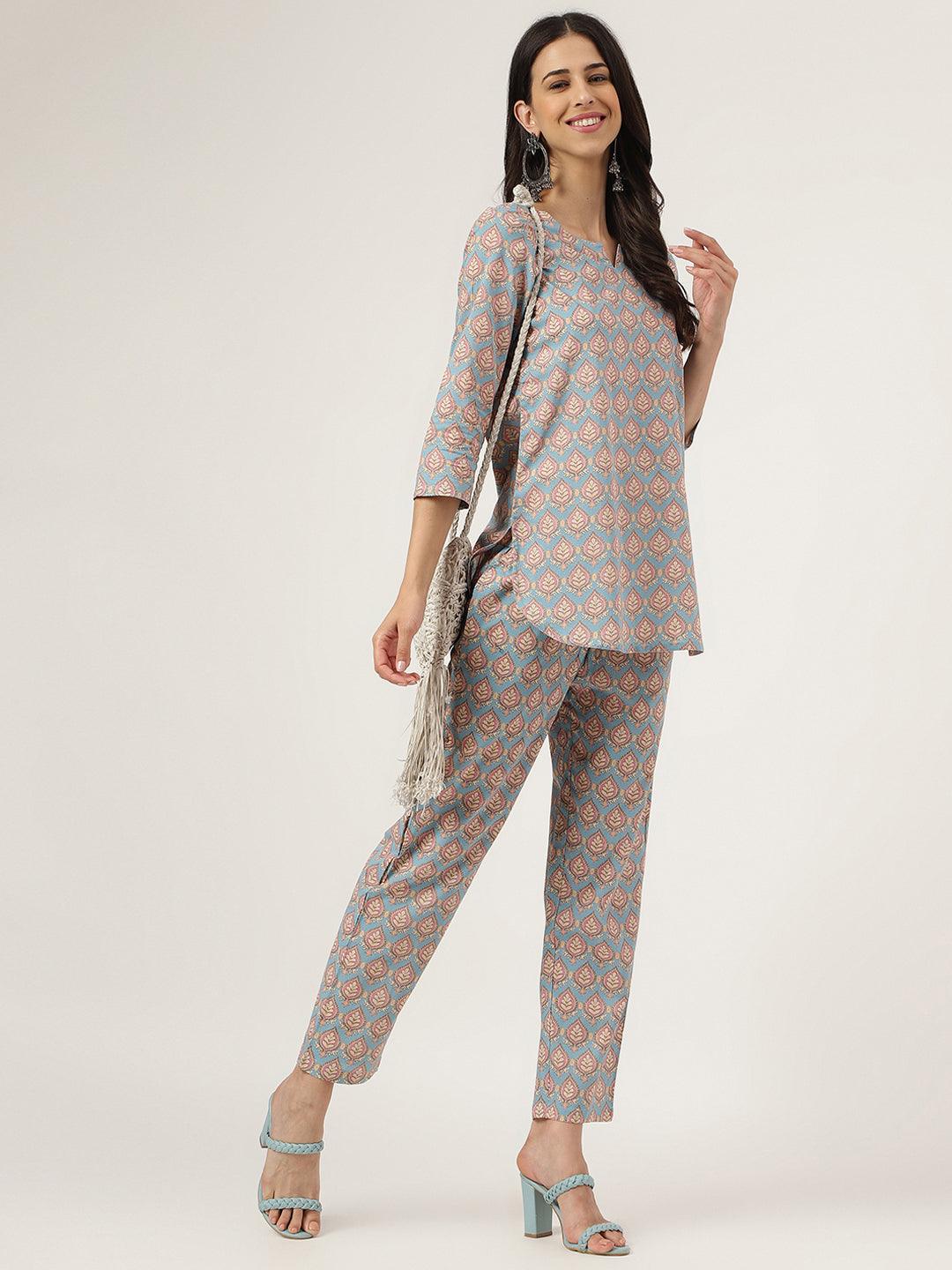 Women's sky blue Printed Loungewear/Nightwear - Taantav