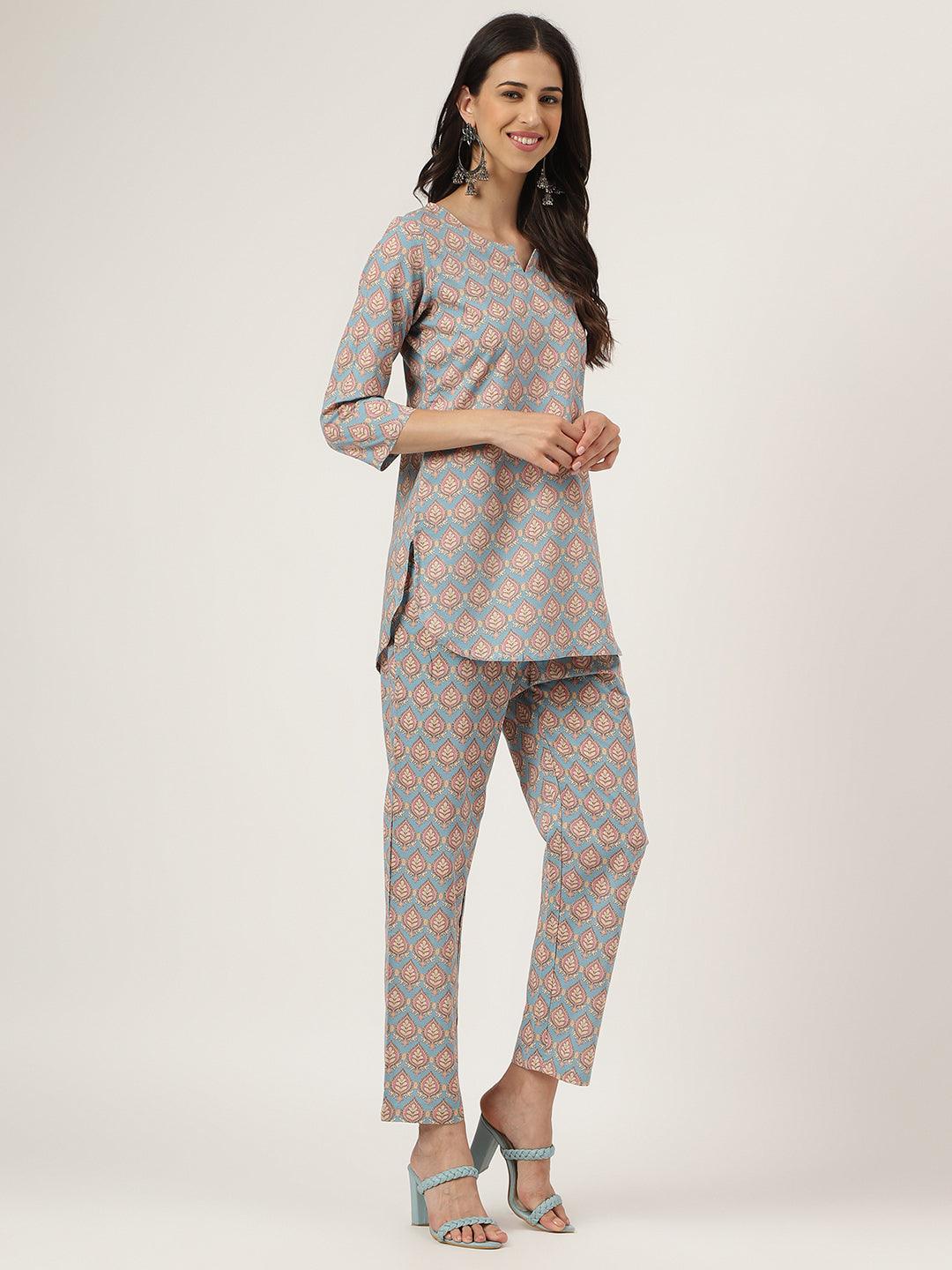 Women's sky blue Printed Loungewear/Nightwear - Taantav