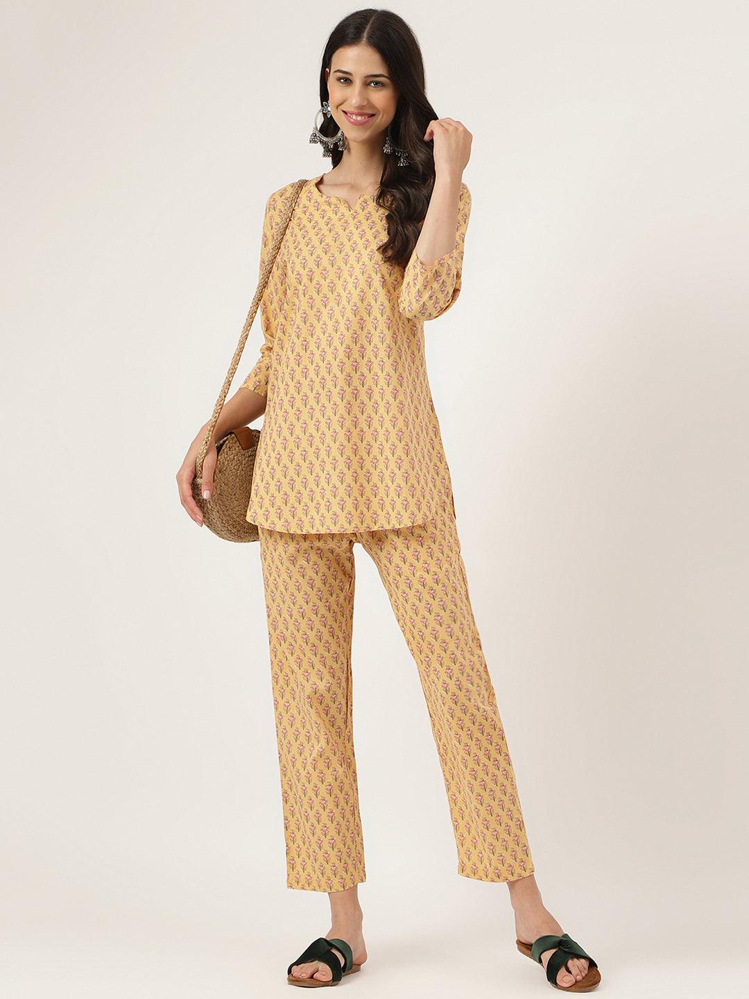 Women's mustard Printed Loungewear/Nightwear - Taantav