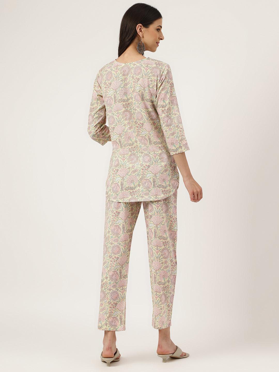 Women's Yellow Printed Loungewear/Nightwear - Taantav