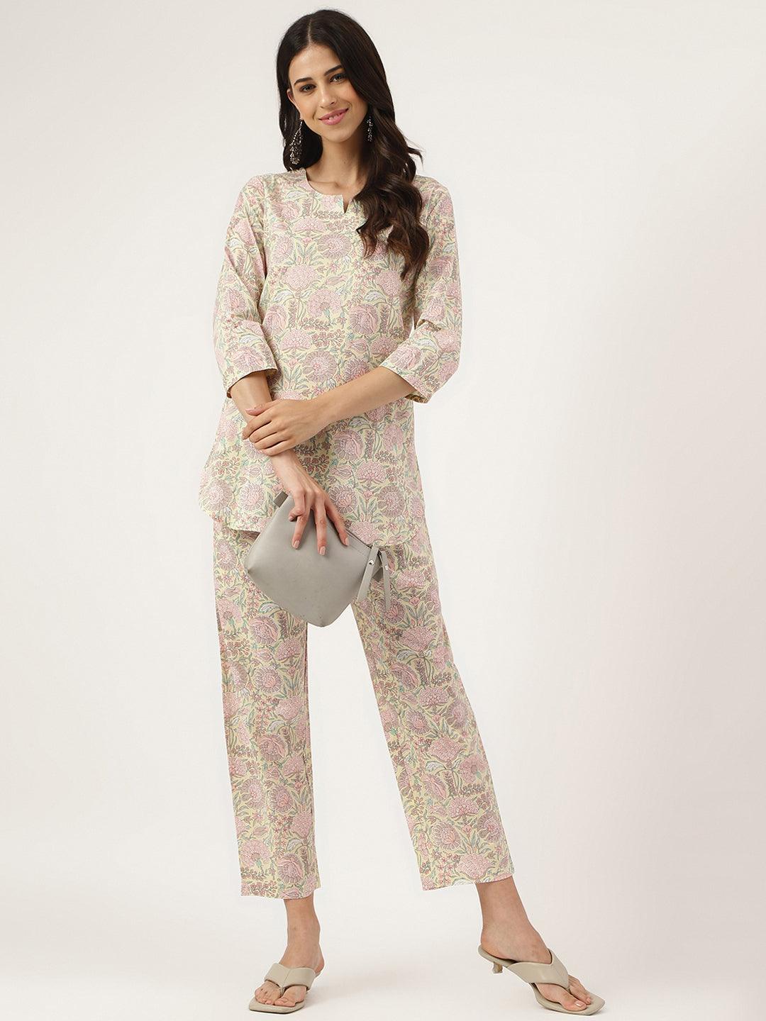 Women's Yellow Printed Loungewear/Nightwear - Taantav