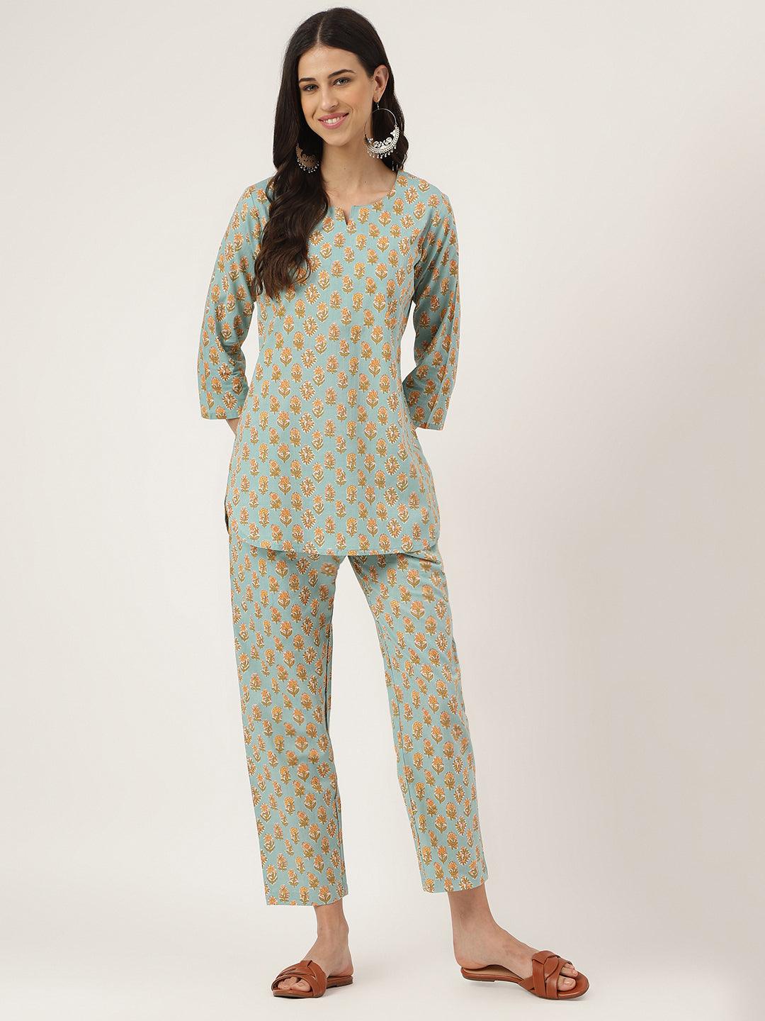 Women's light Green Printed Loungewear/Nightwear - Taantav