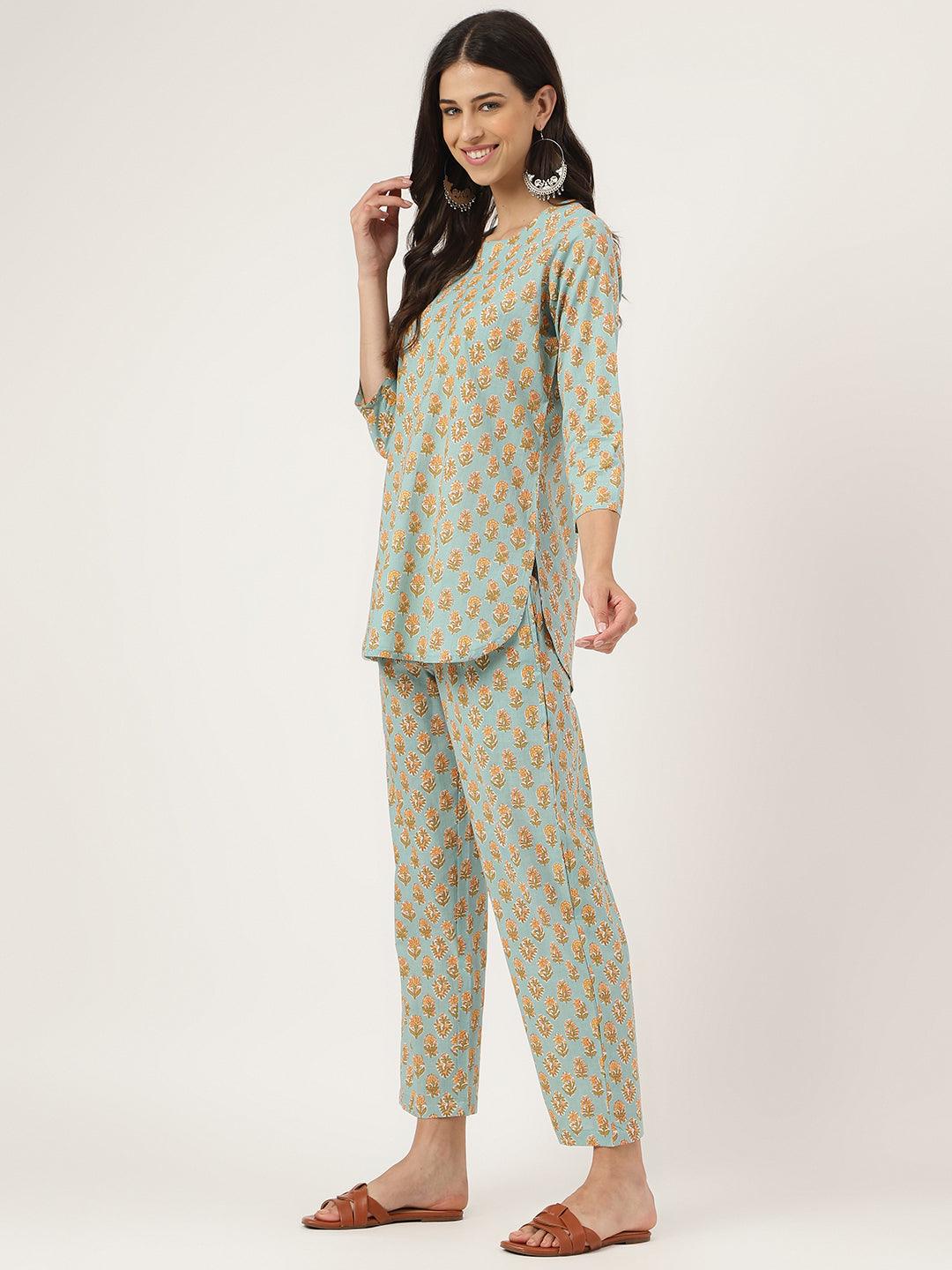 Women's light Green Printed Loungewear/Nightwear - Taantav