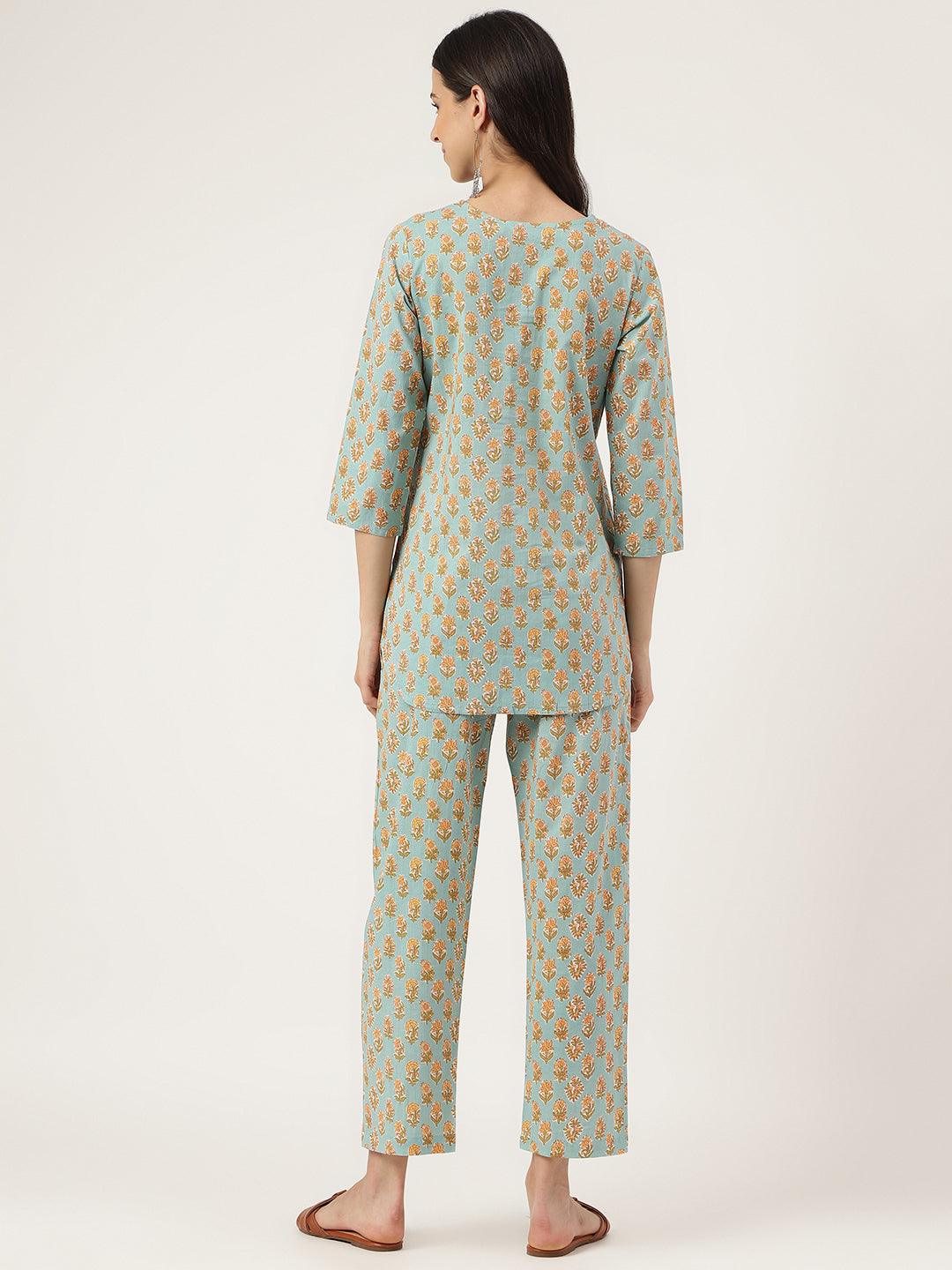 Women's light Green Printed Loungewear/Nightwear - Taantav