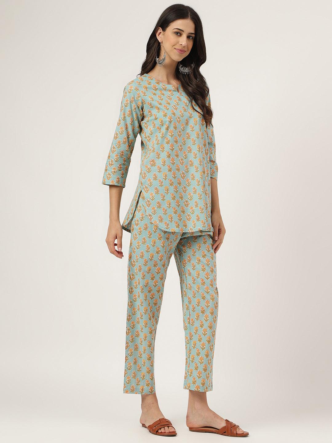 Women's light Green Printed Loungewear/Nightwear - Taantav