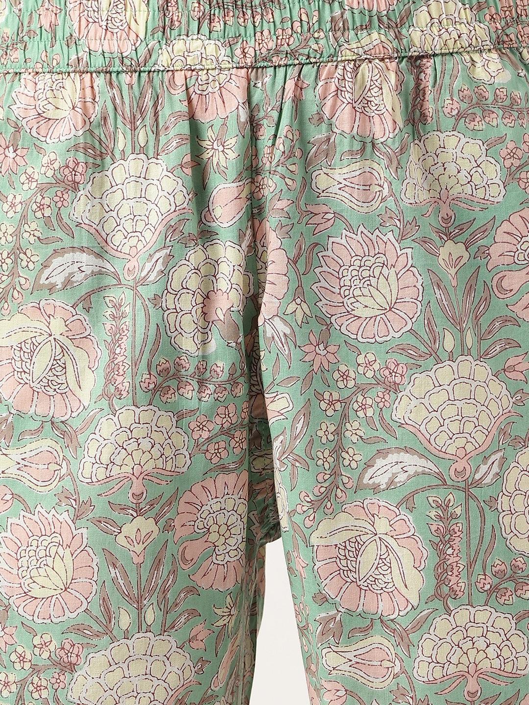 Women's Mint Green Printed Loungewear/Nightwear - Taantav