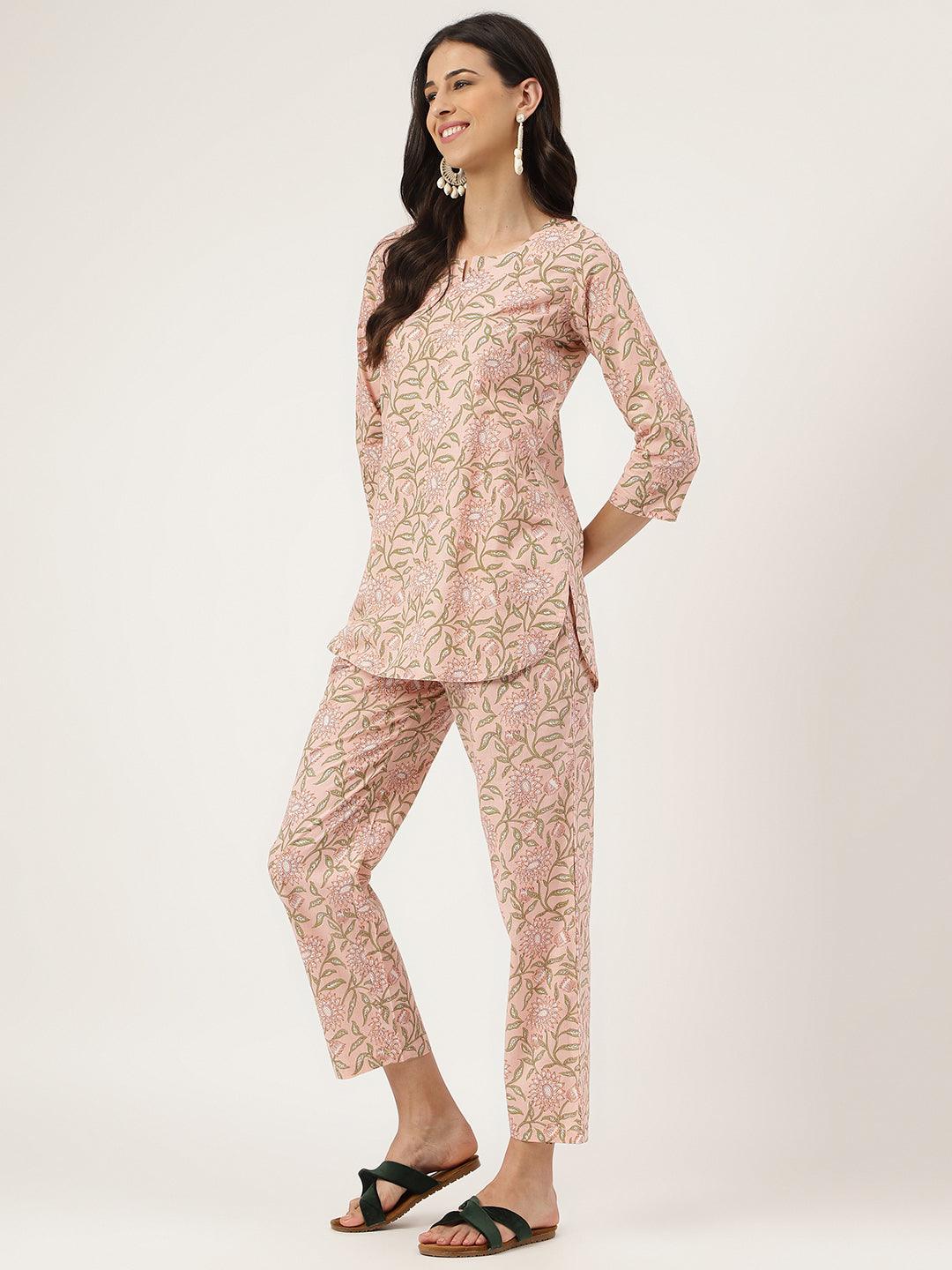 Women's Pink Printed Loungewear/Nightwear - Taantav