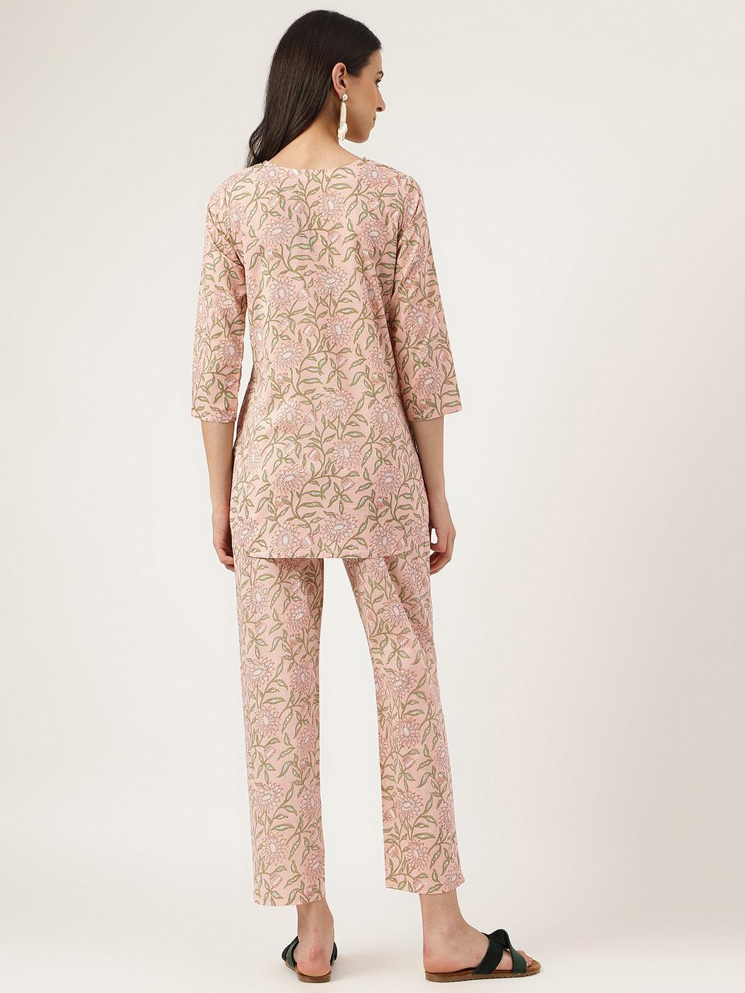 Women's Pink Printed Loungewear/Nightwear - Taantav