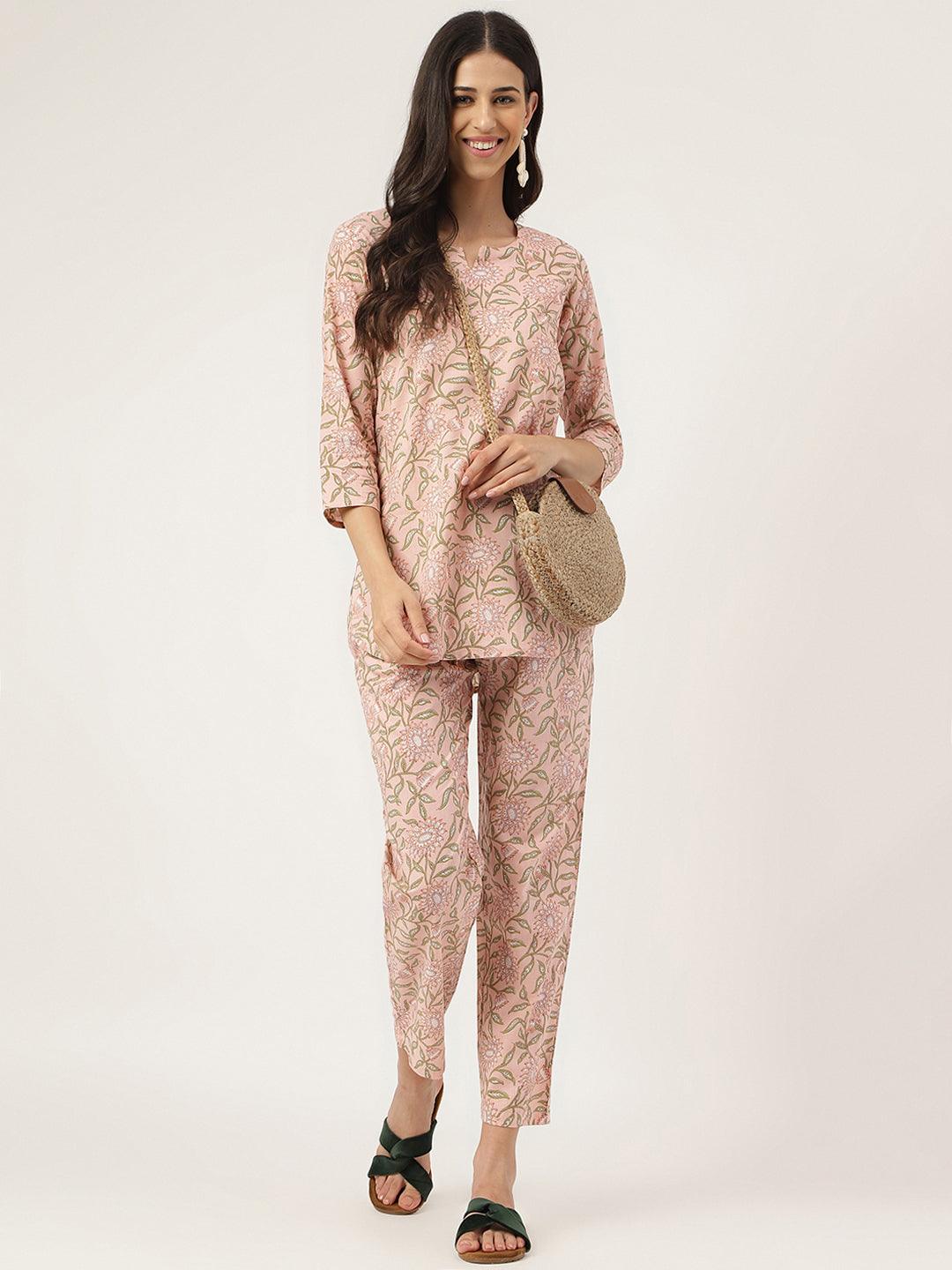 Women's Pink Printed Loungewear/Nightwear - Taantav