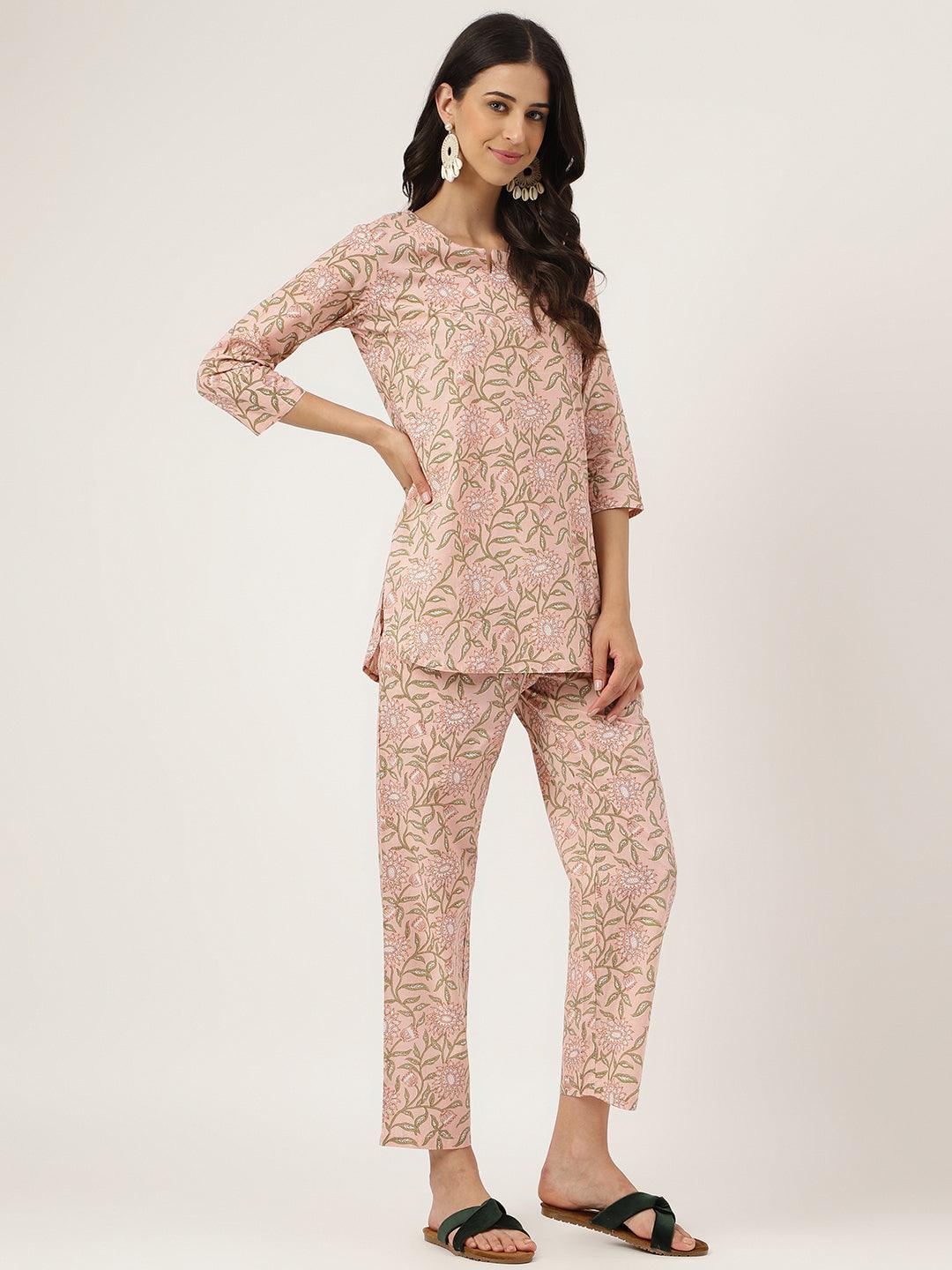 Women's Pink Printed Loungewear/Nightwear - Taantav