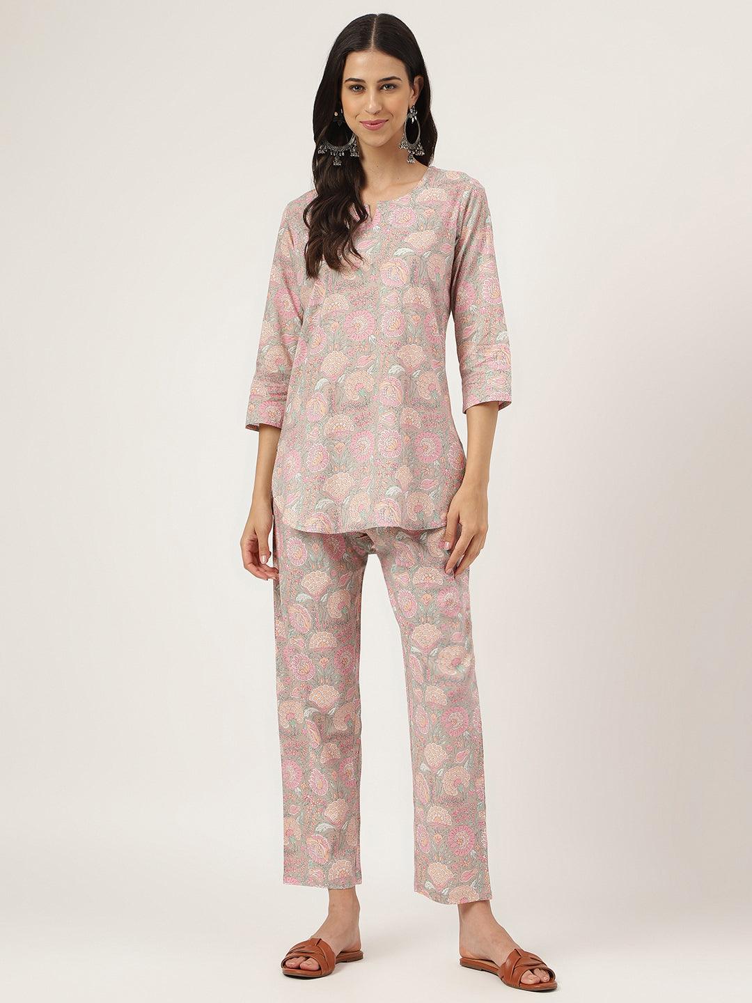 Women's Light Brown Printed Loungewear/Nightwear - Taantav