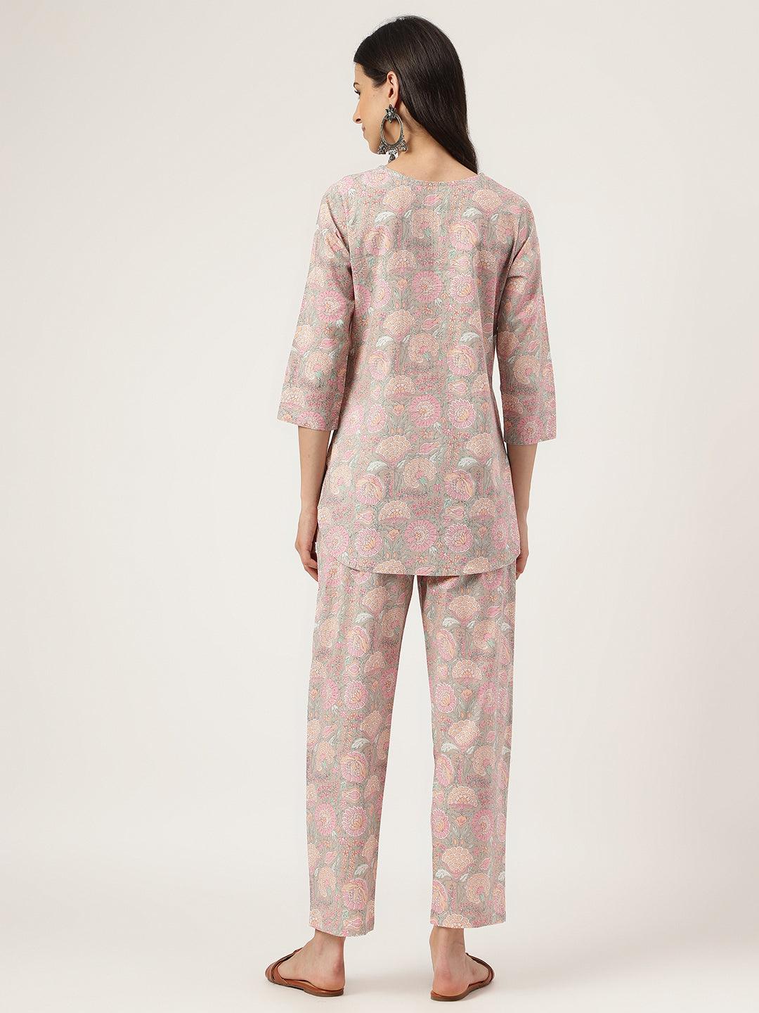 Women's Light Brown Printed Loungewear/Nightwear - Taantav