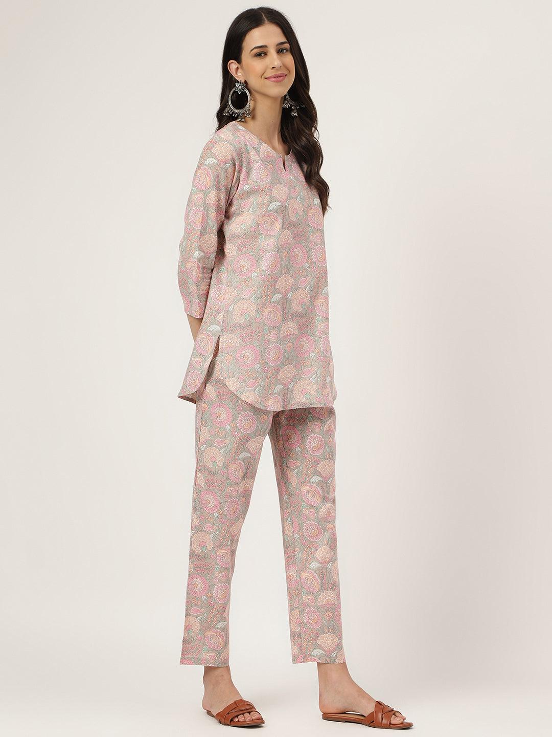 Women's Light Brown Printed Loungewear/Nightwear - Taantav