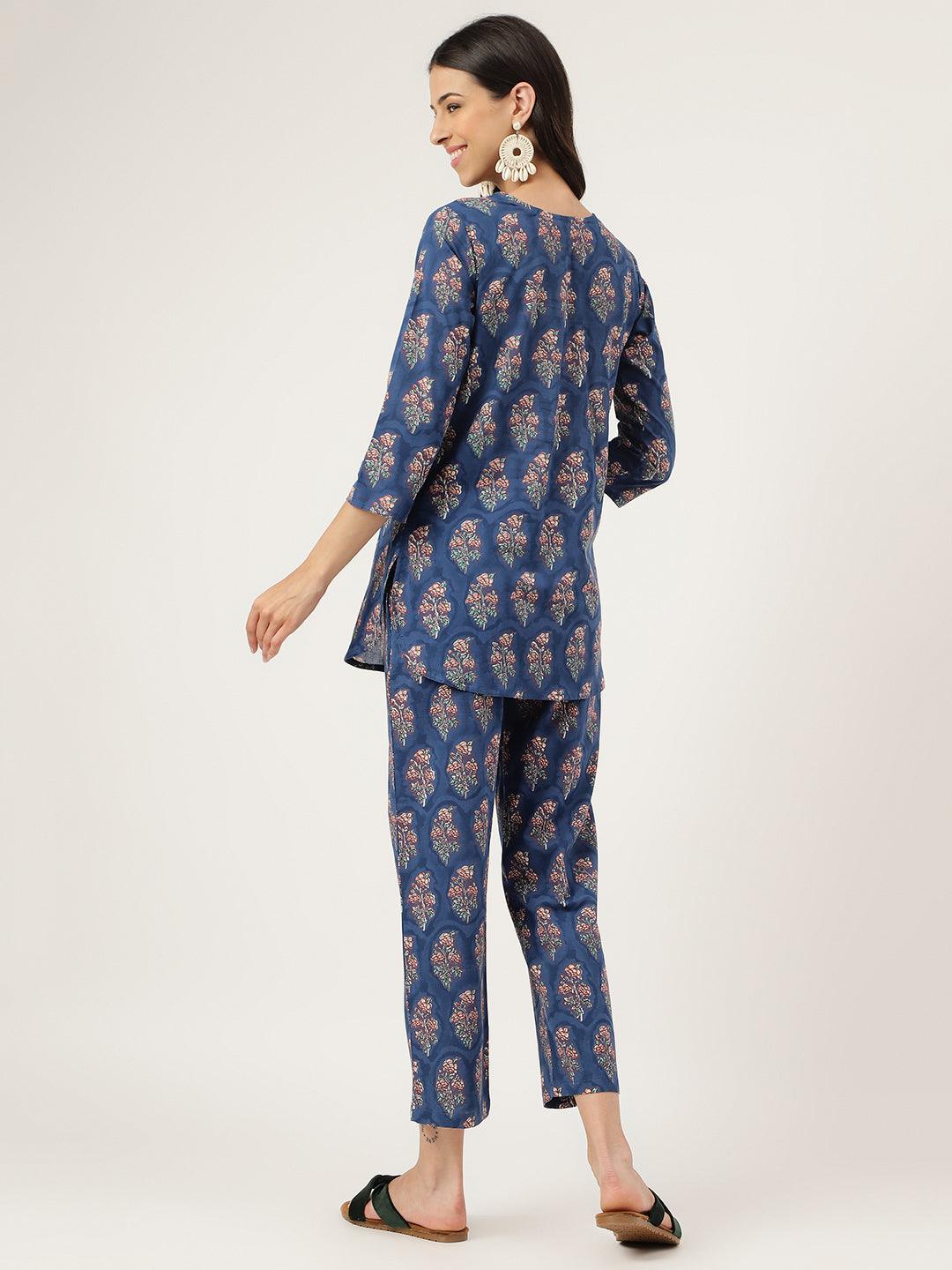 Women's Blue Printed Loungewear/Nightwear - Taantav