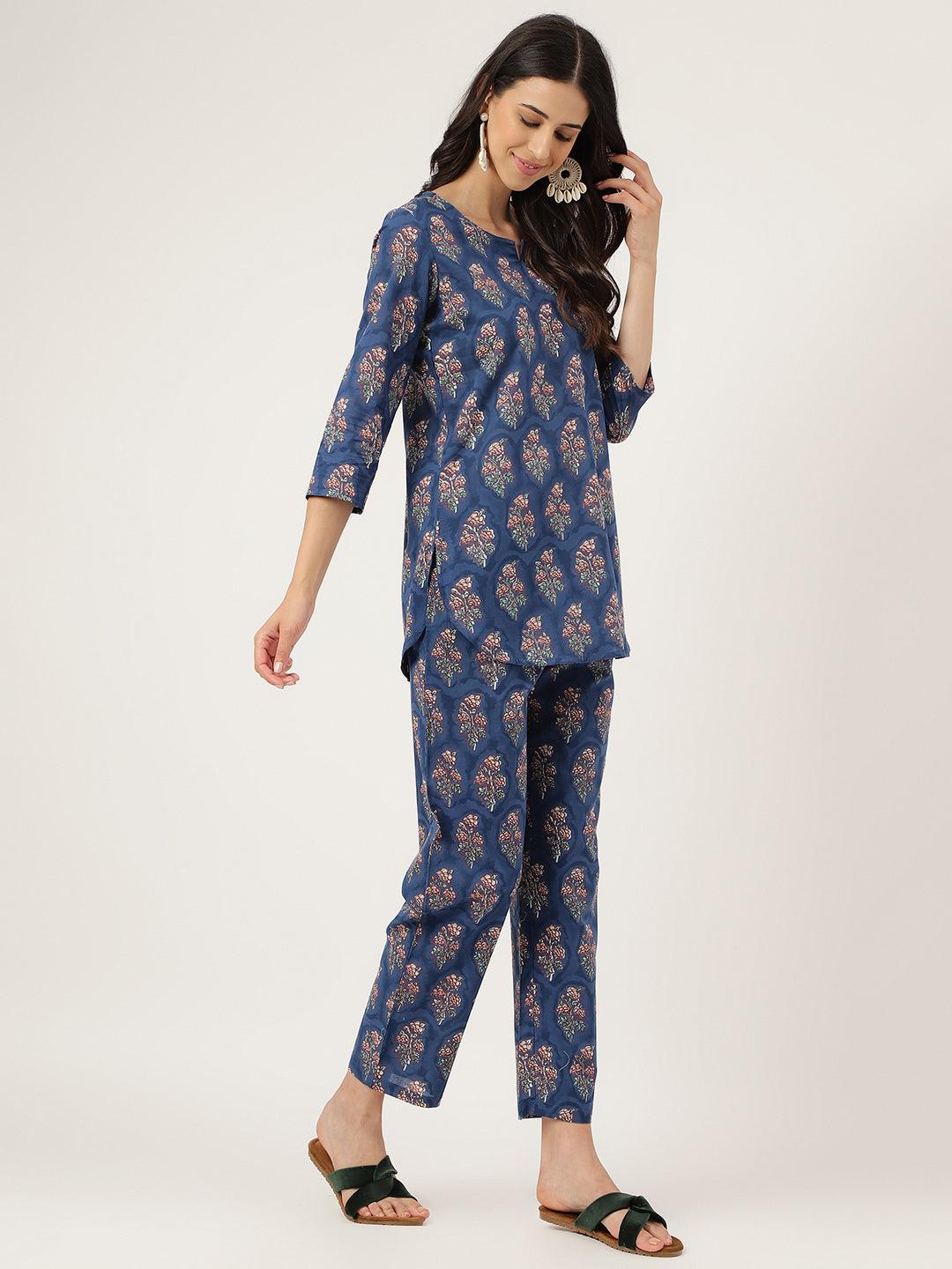 Women's Blue Printed Loungewear/Nightwear - Taantav