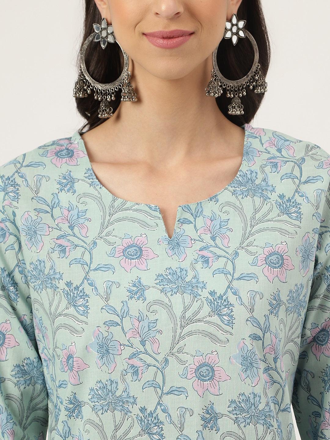 Women's Turquoise Blue Printed Loungewear/Nightwear - Taantav