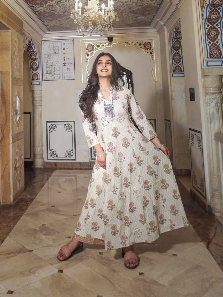 Women's ivory white self print cotton kurti with palazzo set