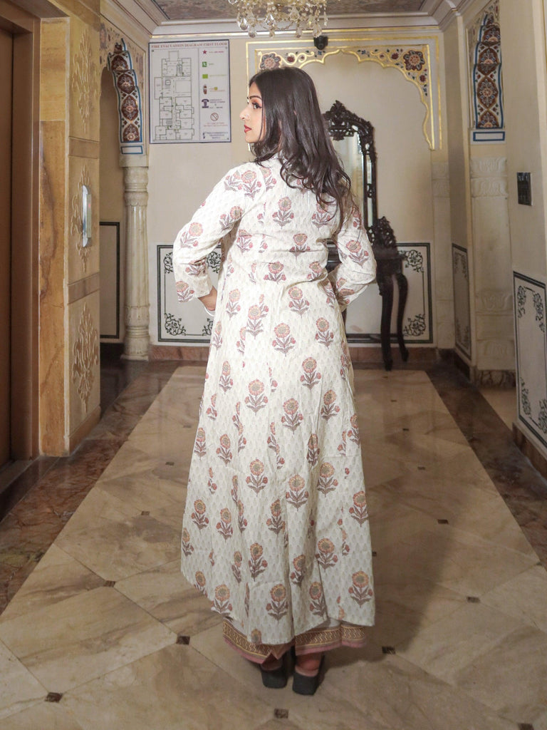 Women's ivory white self print cotton kurti with palazzo set
