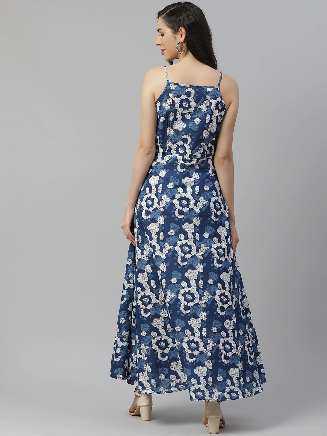 Women's Indigo Print Cotton Long Dress - Noz2Toz USA