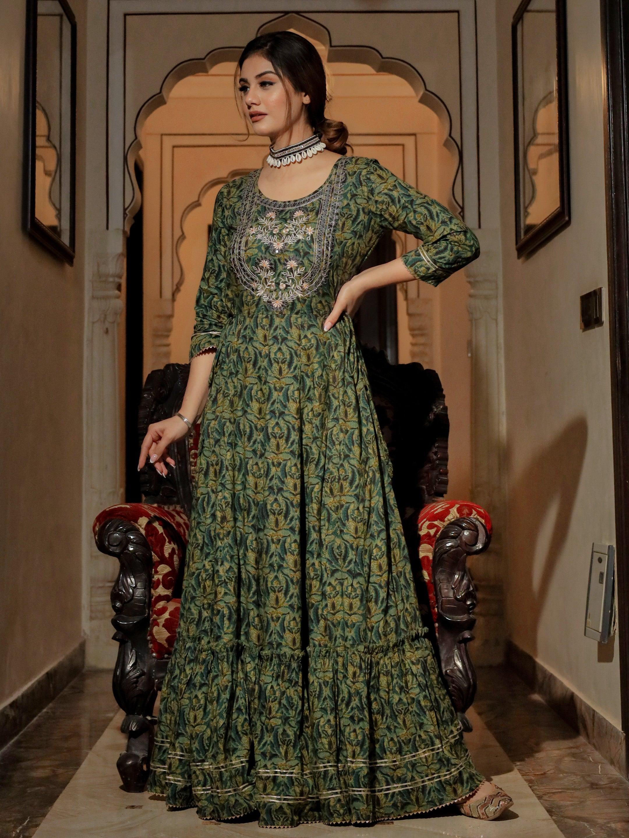 Women's Dark Green Anarkali Kurta - Taantav