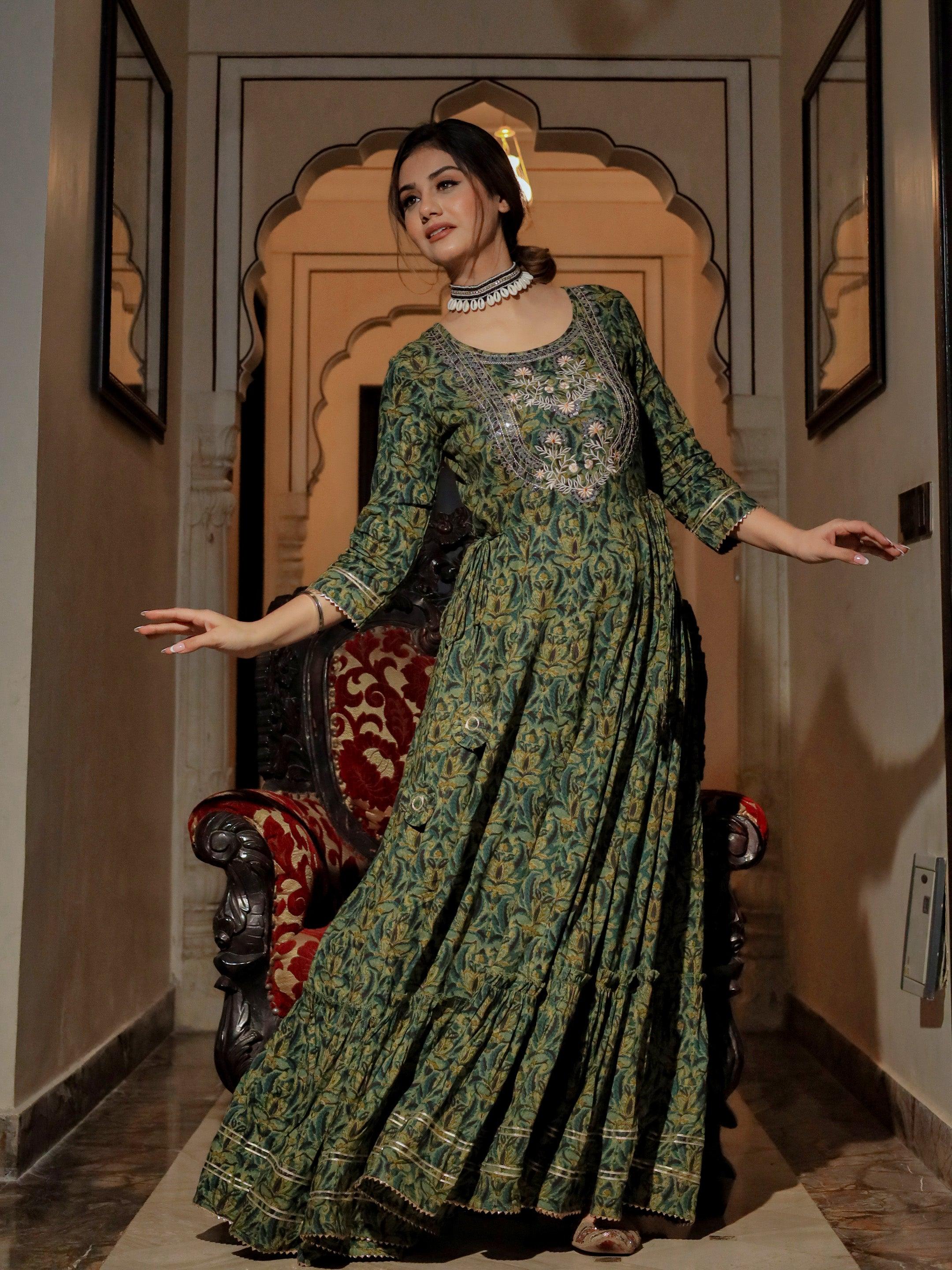 Women's Dark Green Anarkali Kurta - Taantav