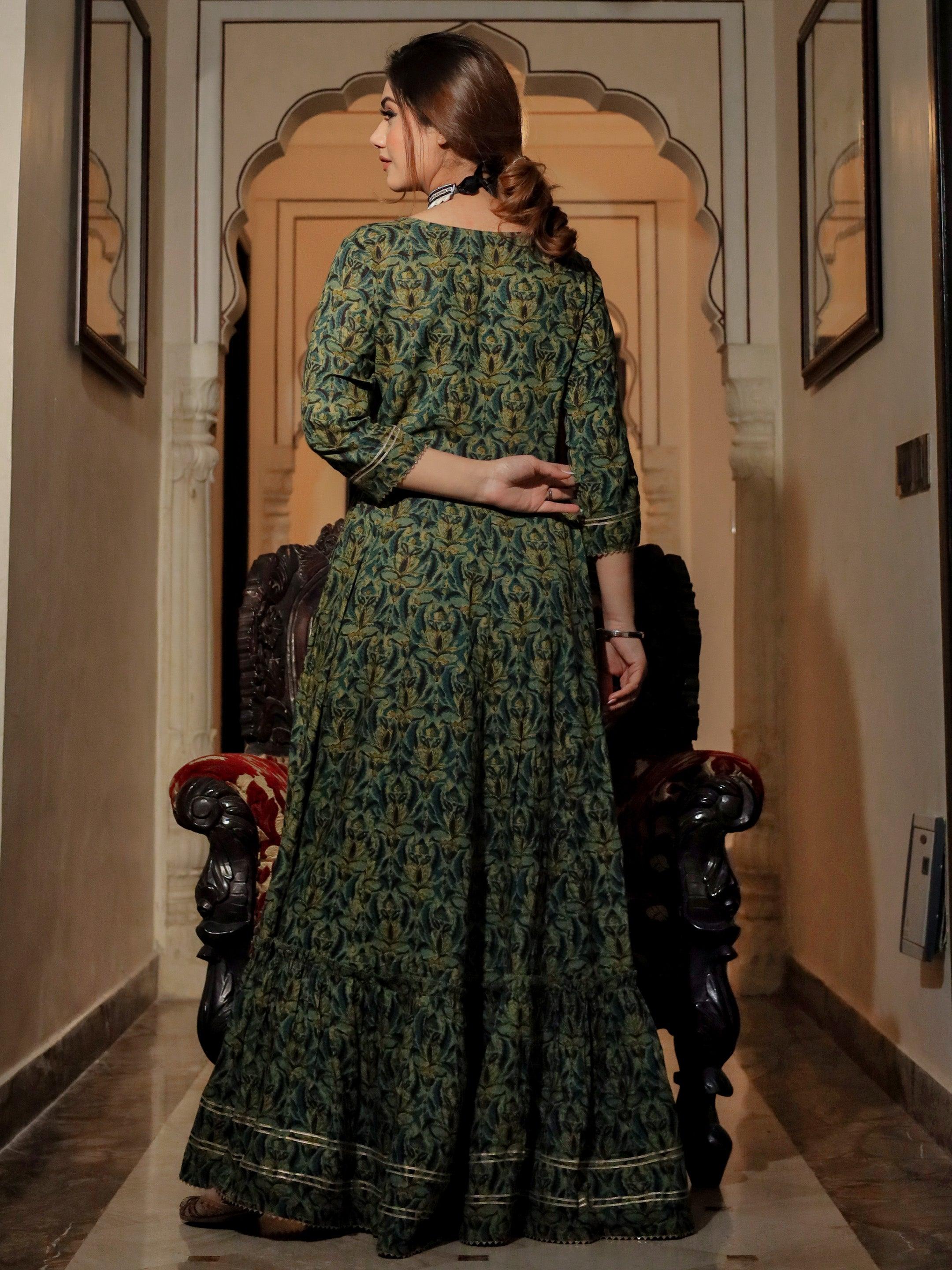 Women's Dark Green Anarkali Kurta - Taantav