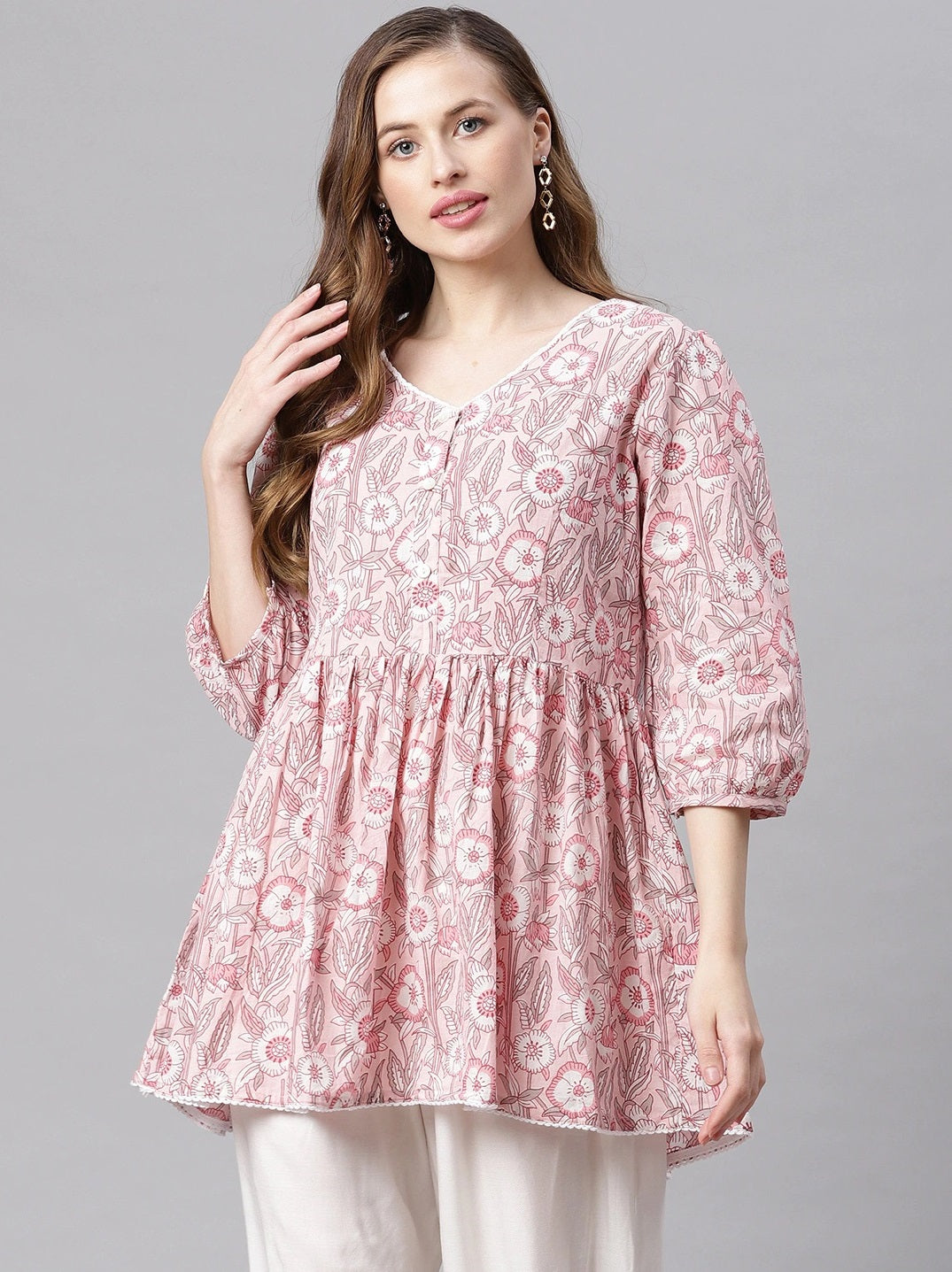 Women's Baby Pink Cotton Peplum To