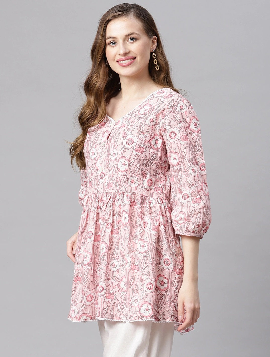 Women's Baby Pink Cotton Peplum To