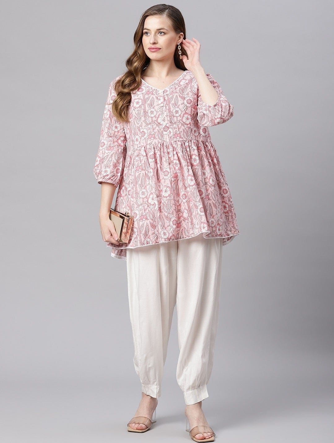 Women's Baby Pink Cotton Peplum To