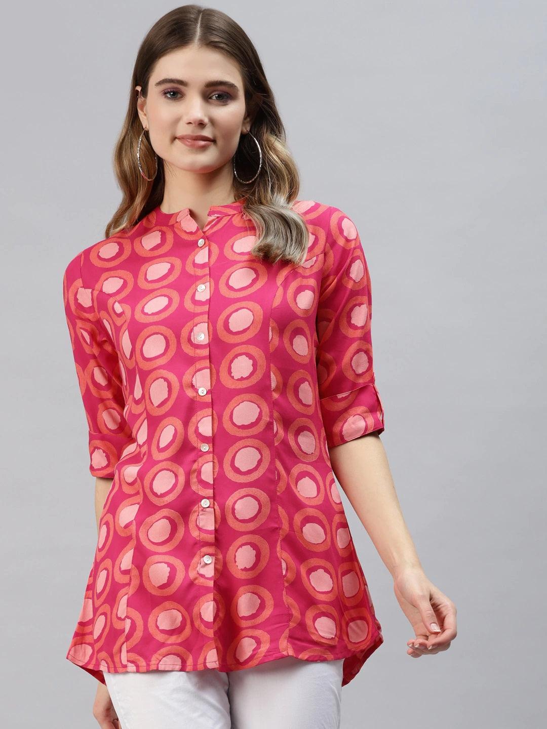 Women's Pink Rayon Shirt Style Top - Taantav