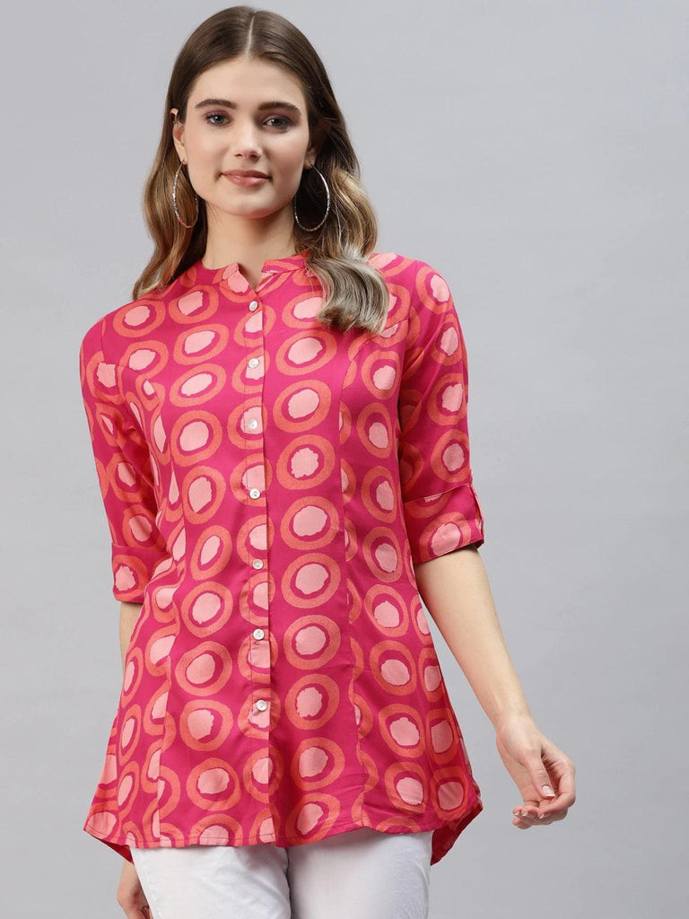 Women's Pink Rayon Shirt Style Top