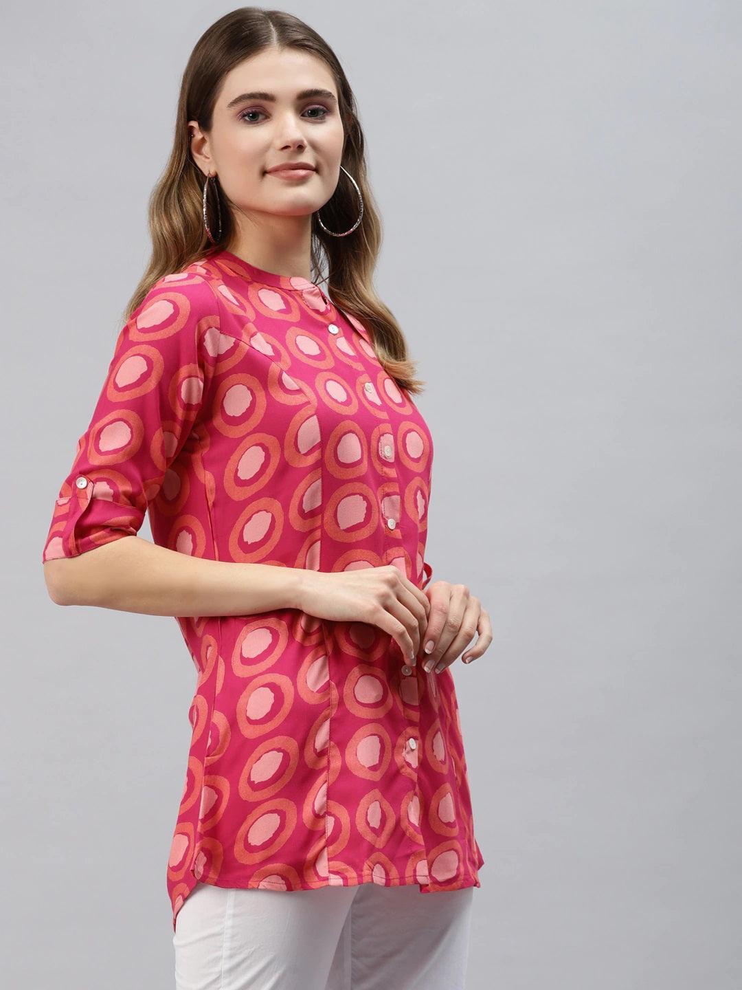 Women's Pink Rayon Shirt Style Top - Taantav