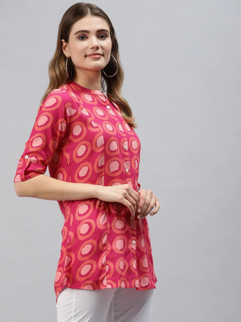 Women's Pink Rayon Shirt Style Top